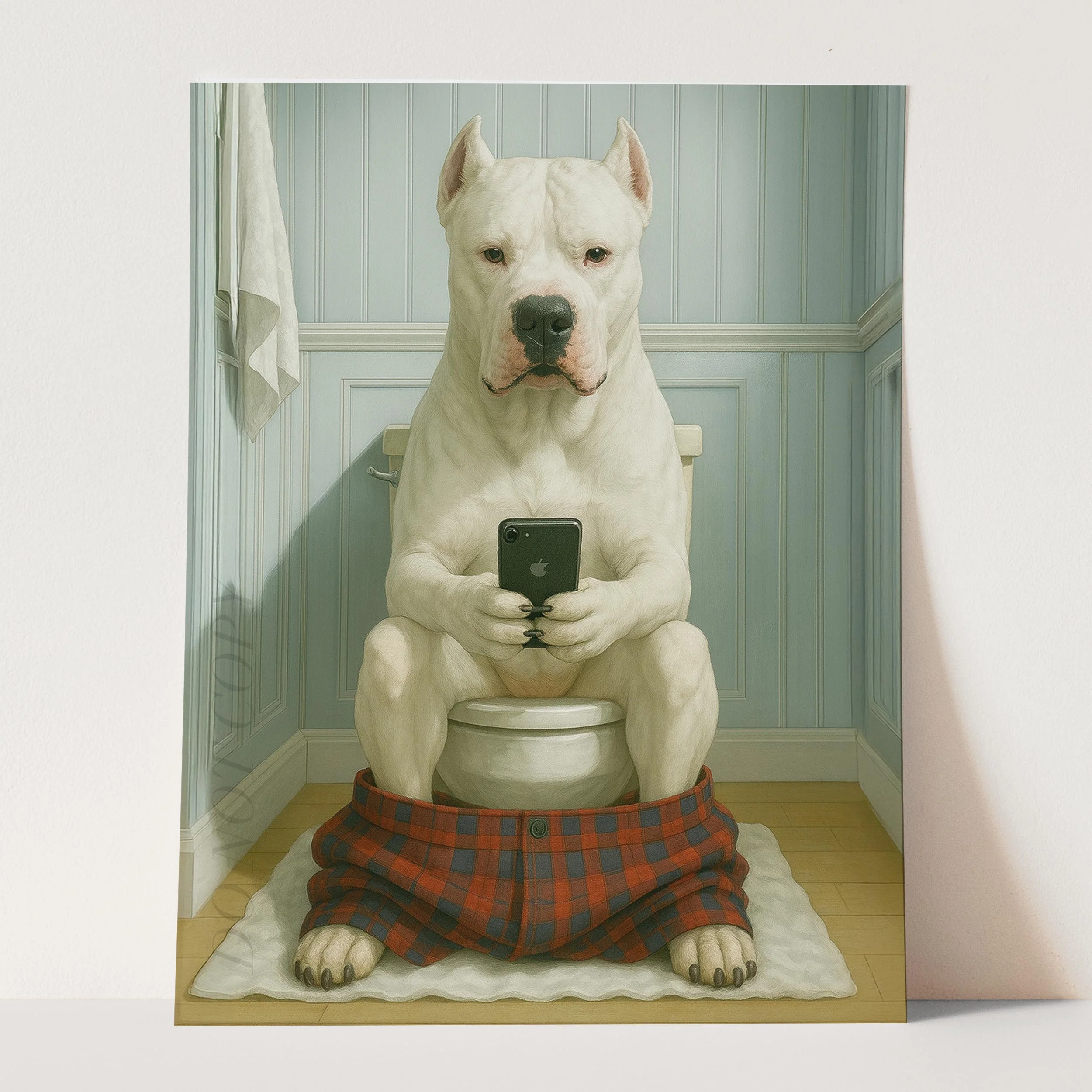 Dogo Argentino Dog On The Phone On The Toilet - Image 3