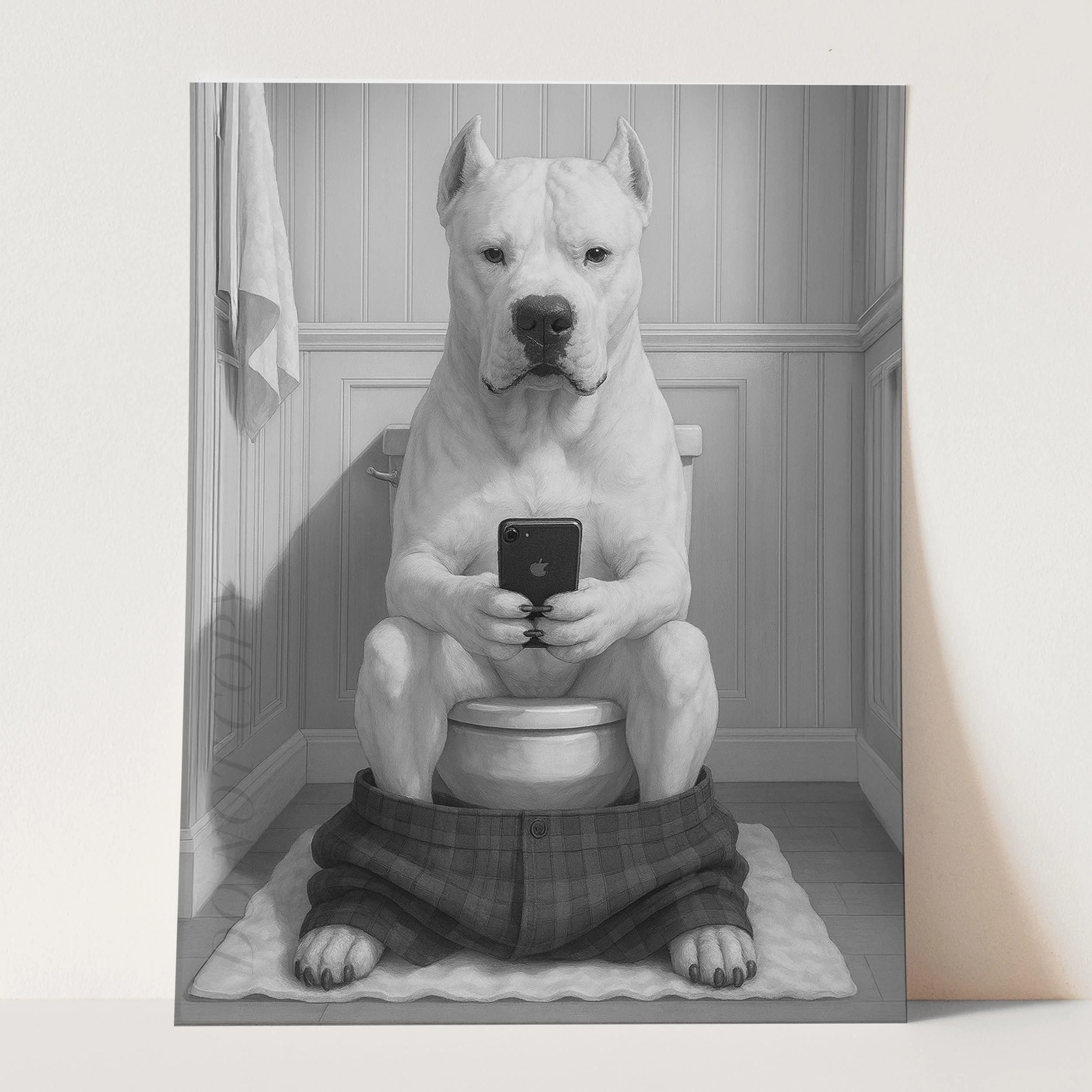 Dogo Argentino On The Phone On The Toilet - Image 3