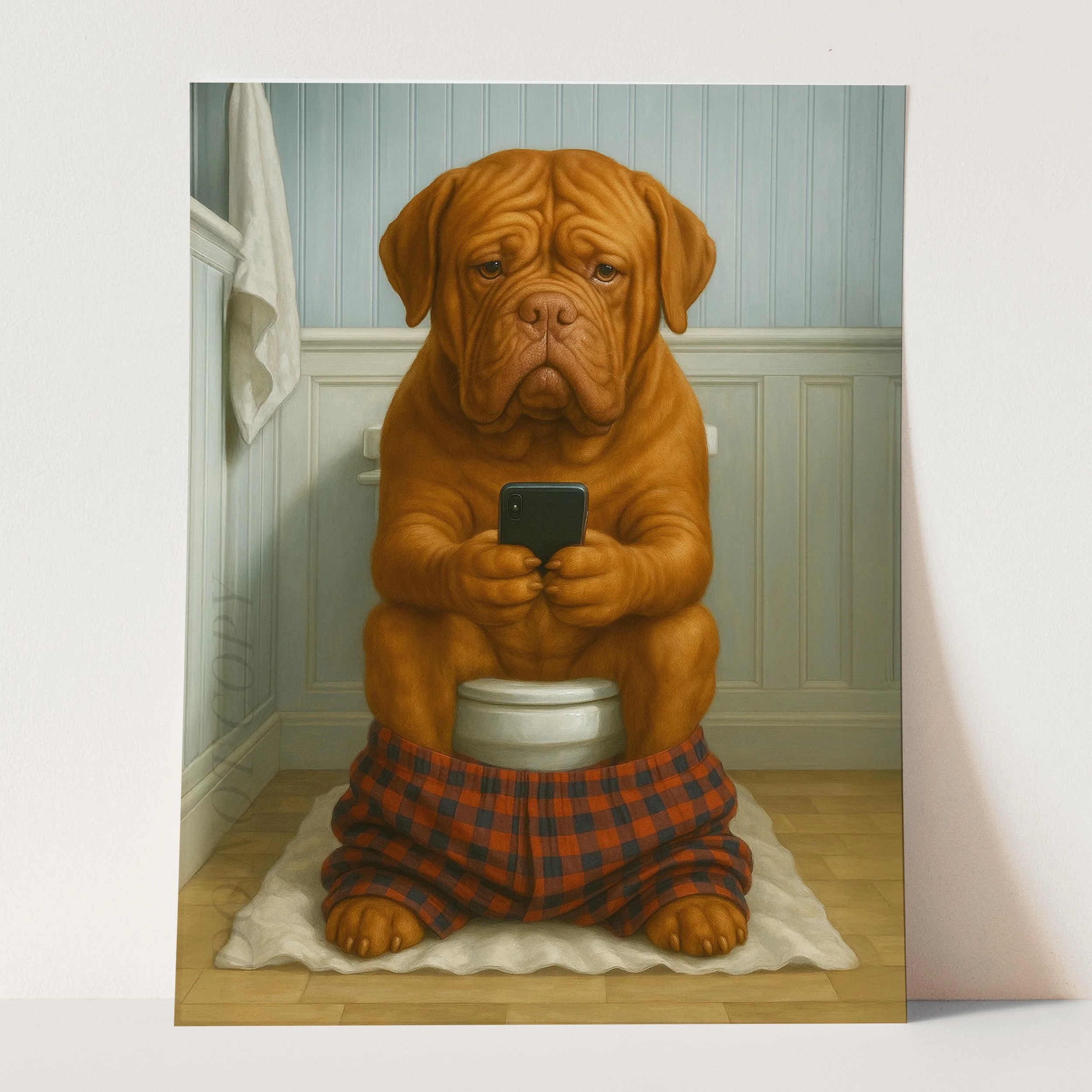 Dogue de Bordeaux Dog On The Phone On The Toilet - Image 3