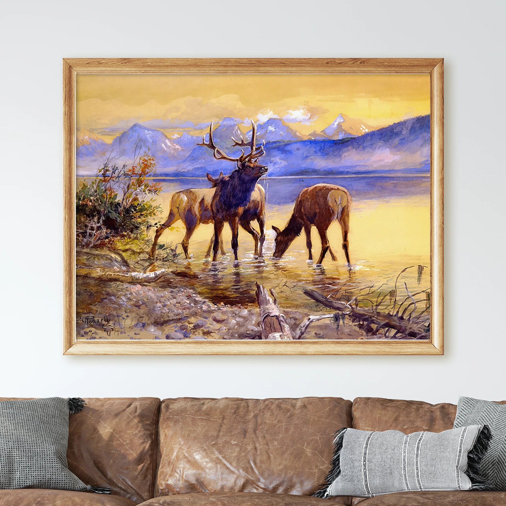 Elk in Lake McDonald by Charles Marion Russell - Image 2