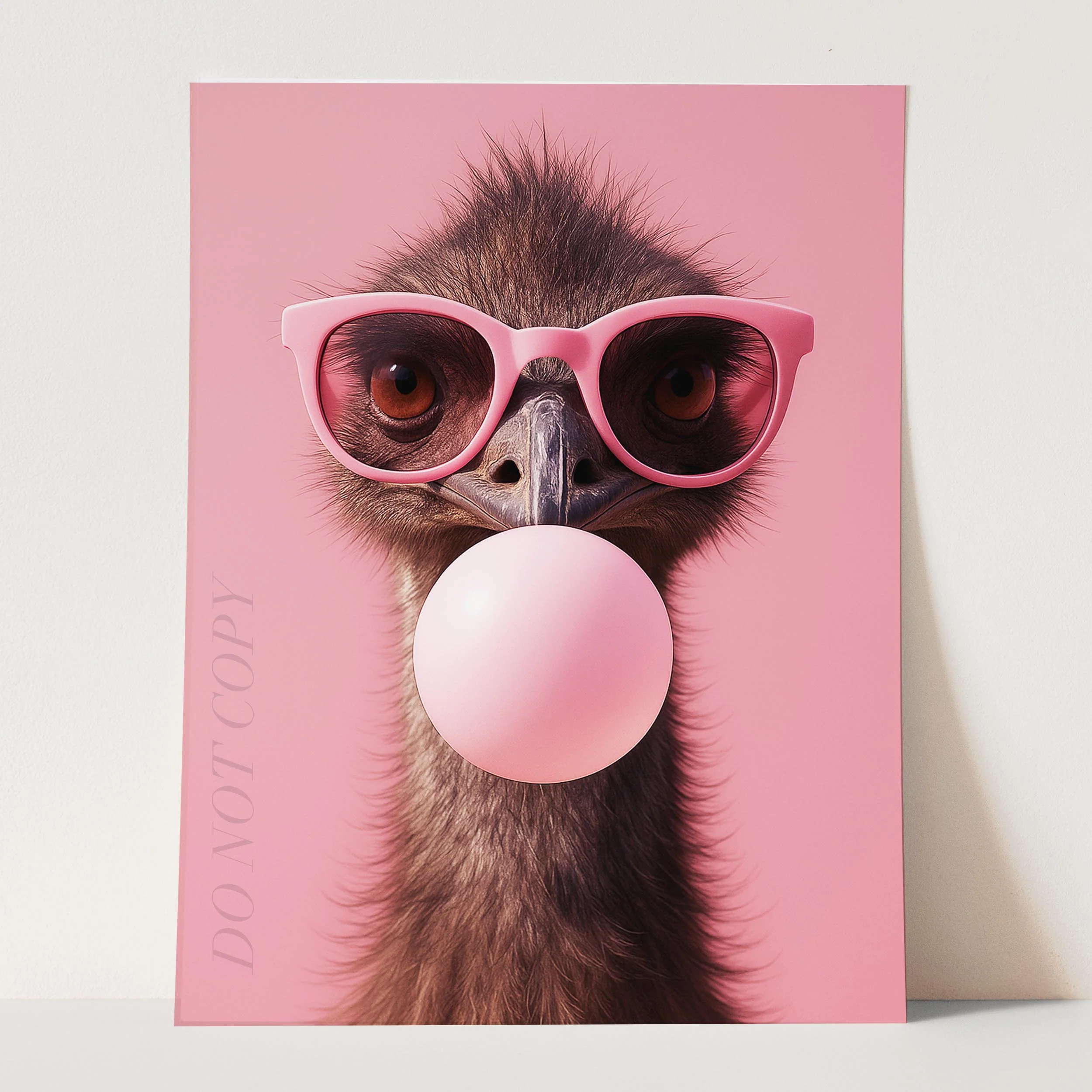 Emu with Sunglasses Blowing Pink Bubble Gum - Image 3