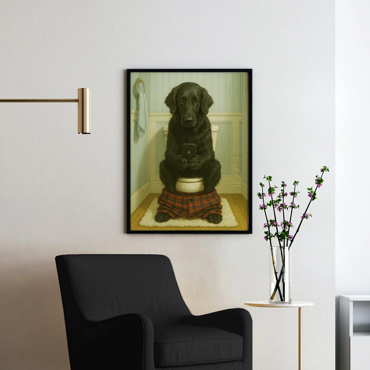 Flat-coated Retriever Dog On The Phone On The Toilet - Image 2