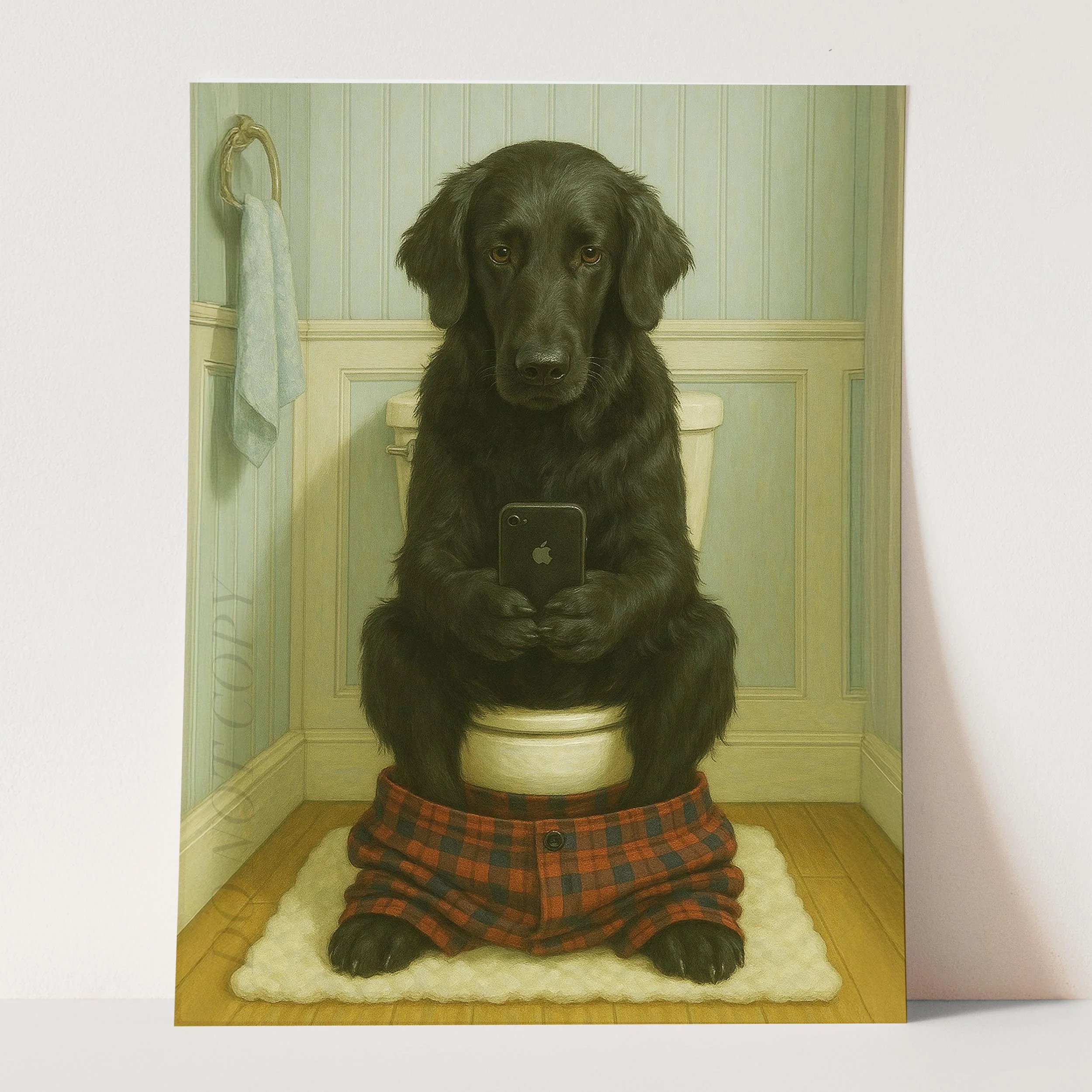 Flat-coated Retriever Dog On The Phone On The Toilet - Image 3