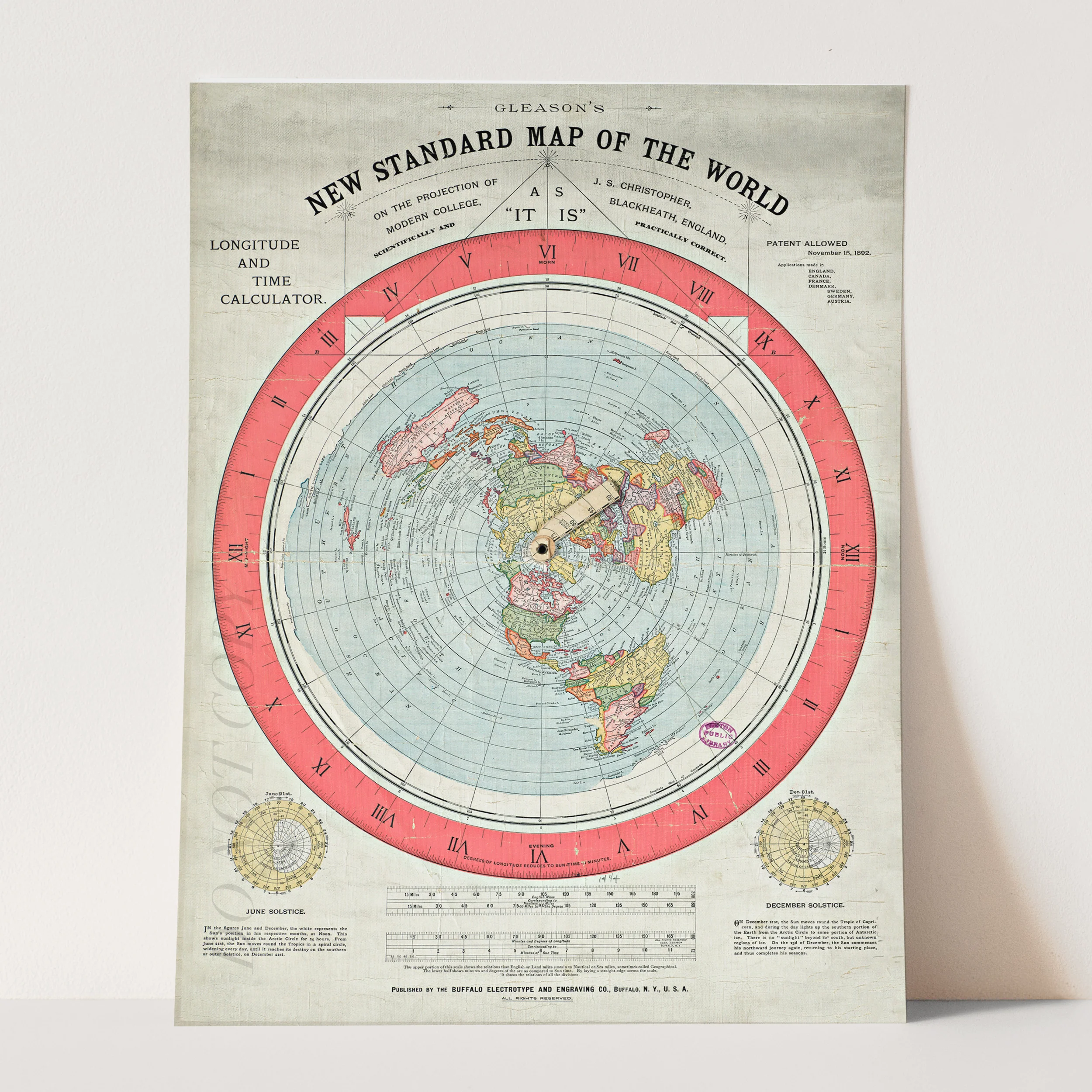 Flat Earth Map Alexander Gleason's New Standard Map Of The World 1892 - Image 3