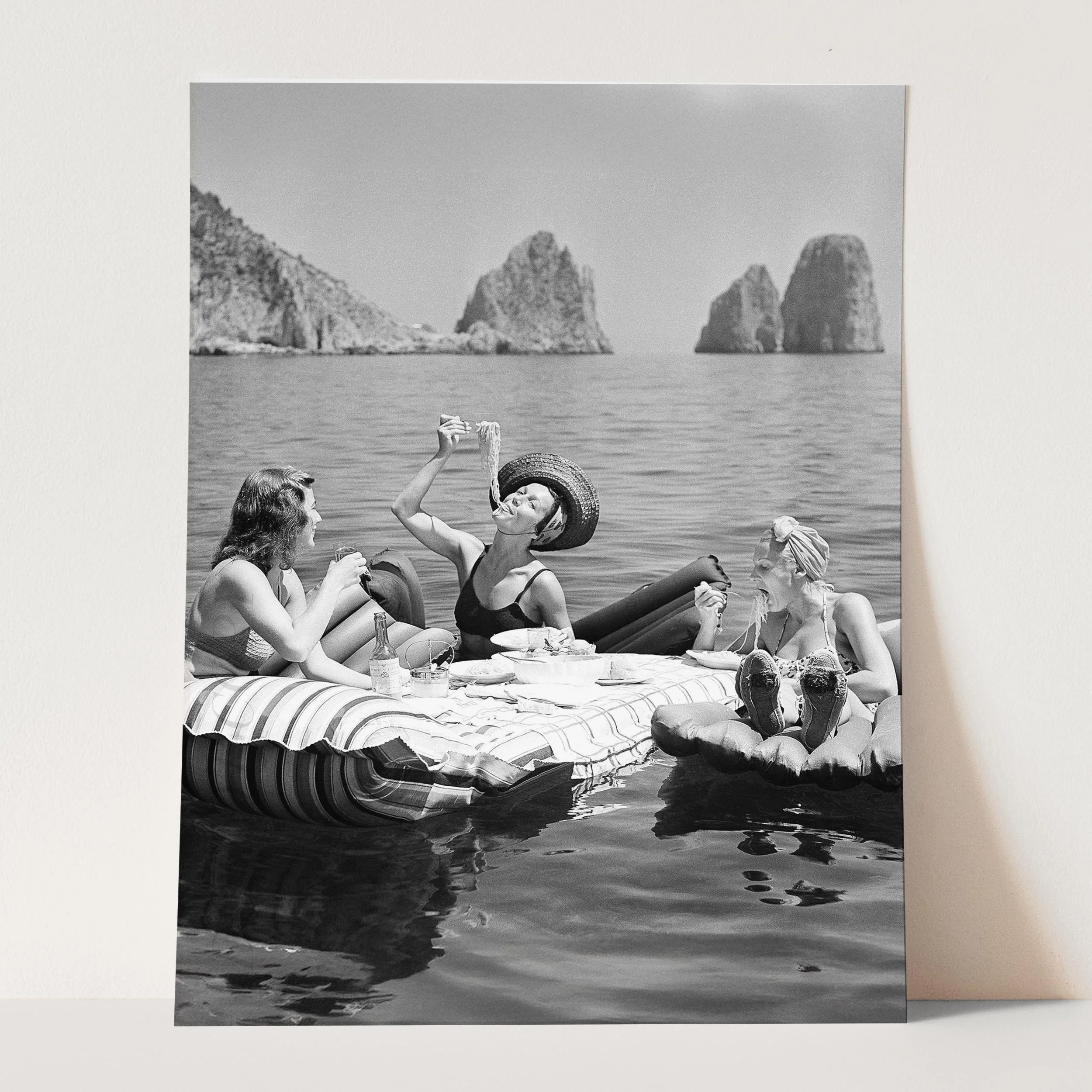 Floating Luncheon Three Women Eat Spaghetti on Lake of Capri 1939 - Image 3