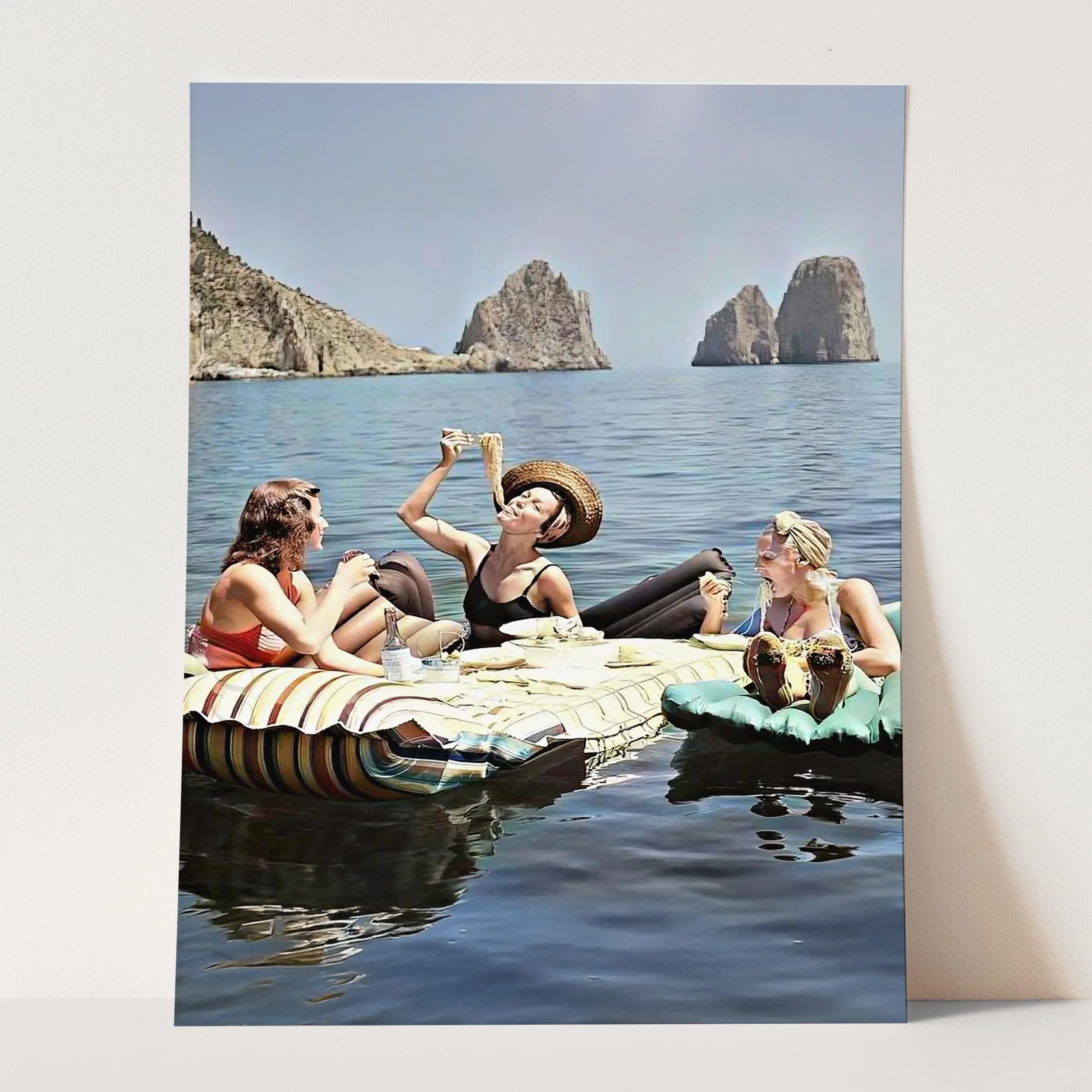 Floating Luncheon Three Women Eat Spaghetti on Lake of Capri 1939 - Image 3