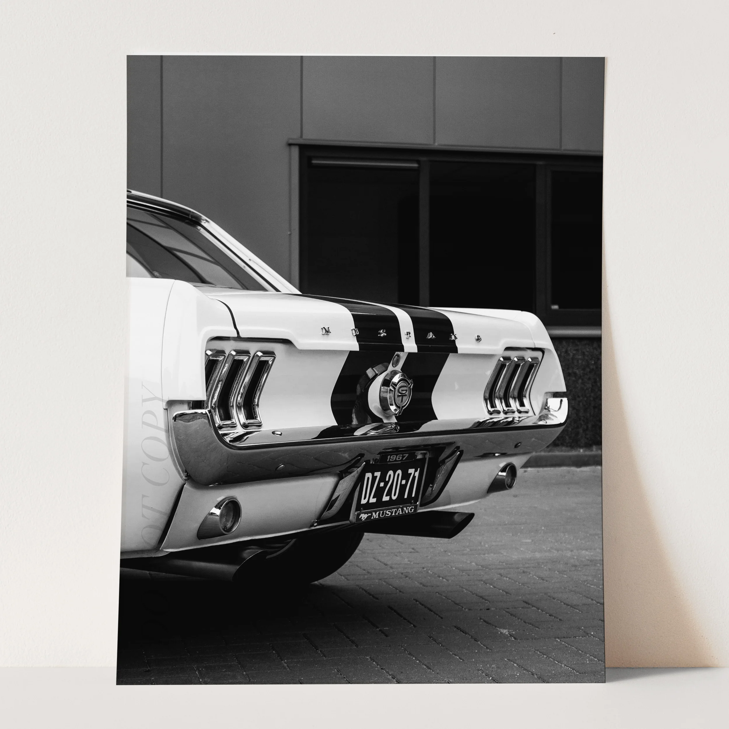 Ford Mustang with Stripes in Black & White - Image 3