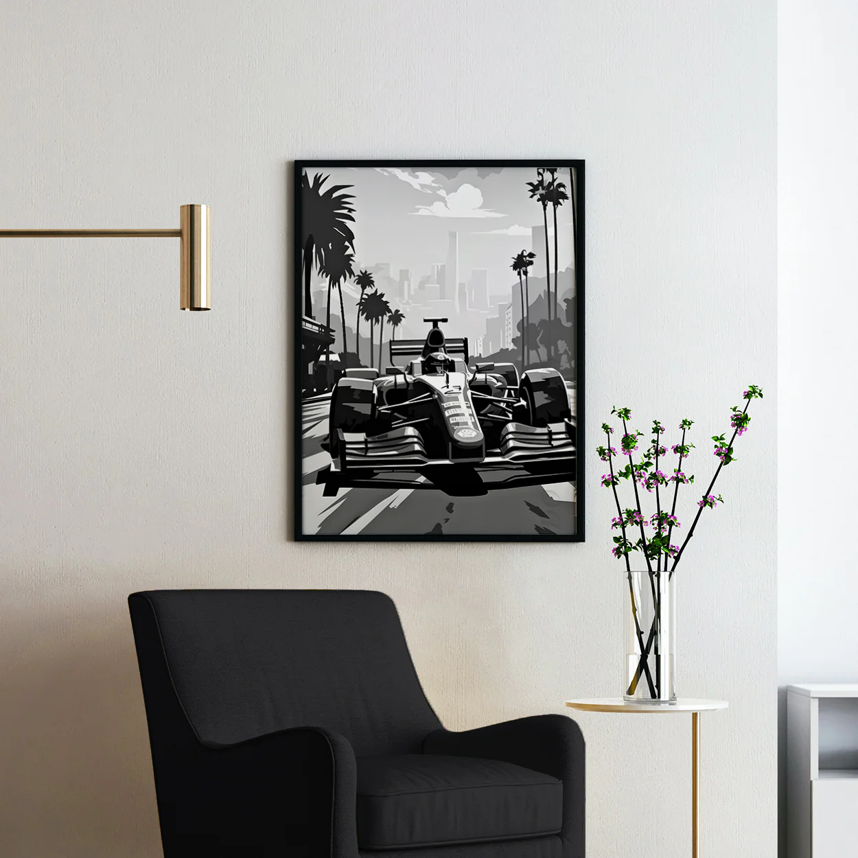 Formula 1 Race Car in Black & White - Image 2