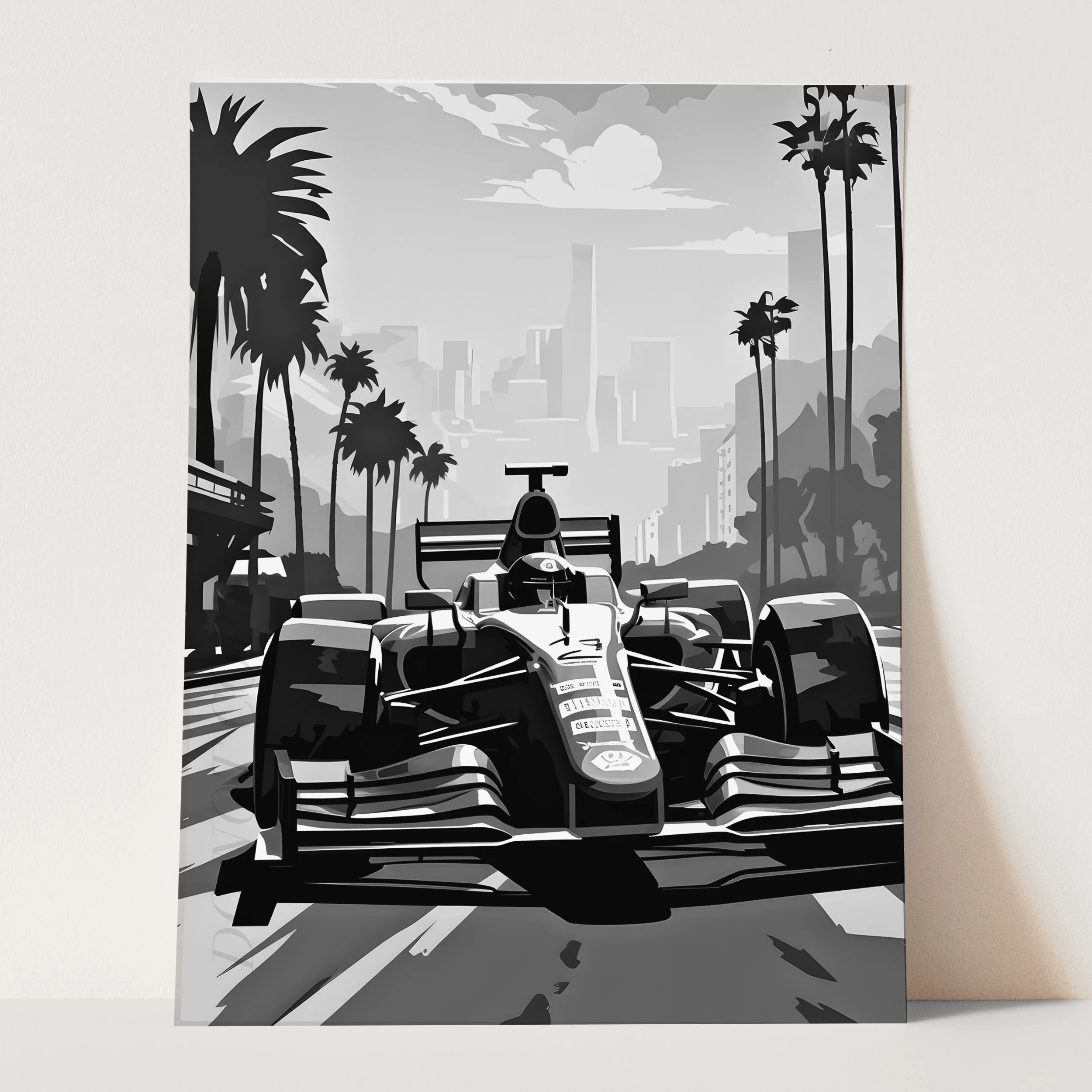 Formula 1 Race Car in Black & White - Image 3