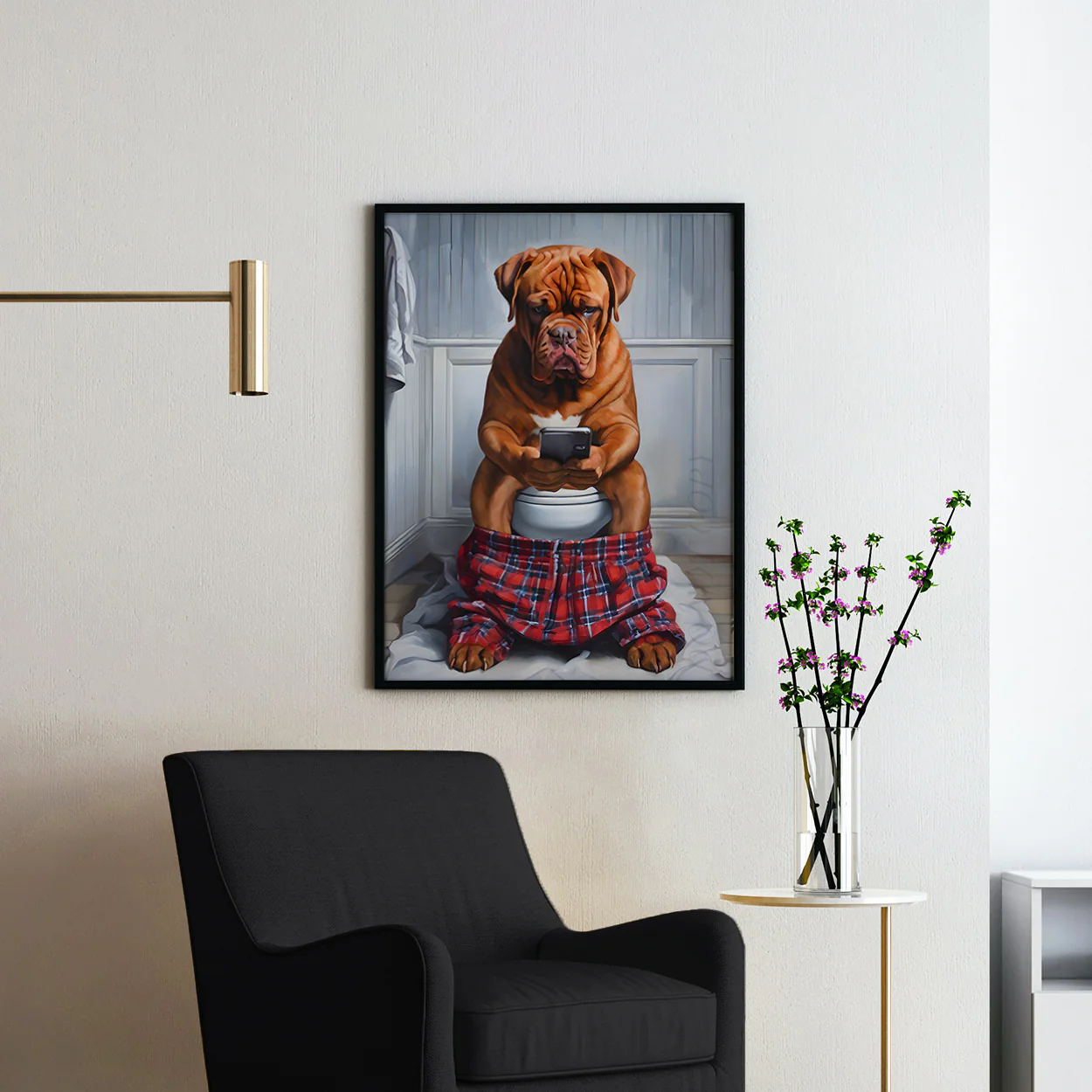 French Bordeaux Mastiff On The Phone On The Toilet - Image 2