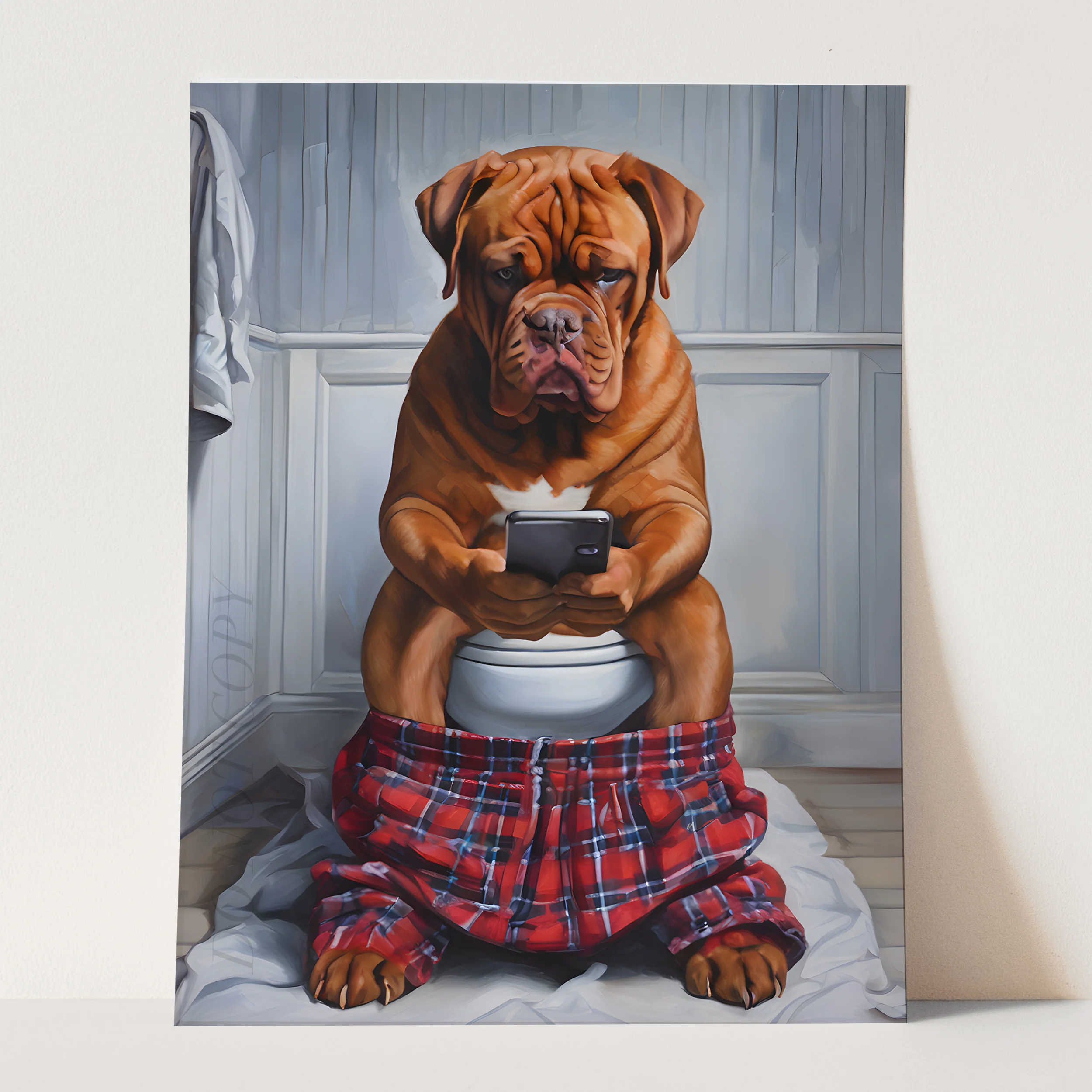 French Bordeaux Mastiff On The Phone On The Toilet - Image 3