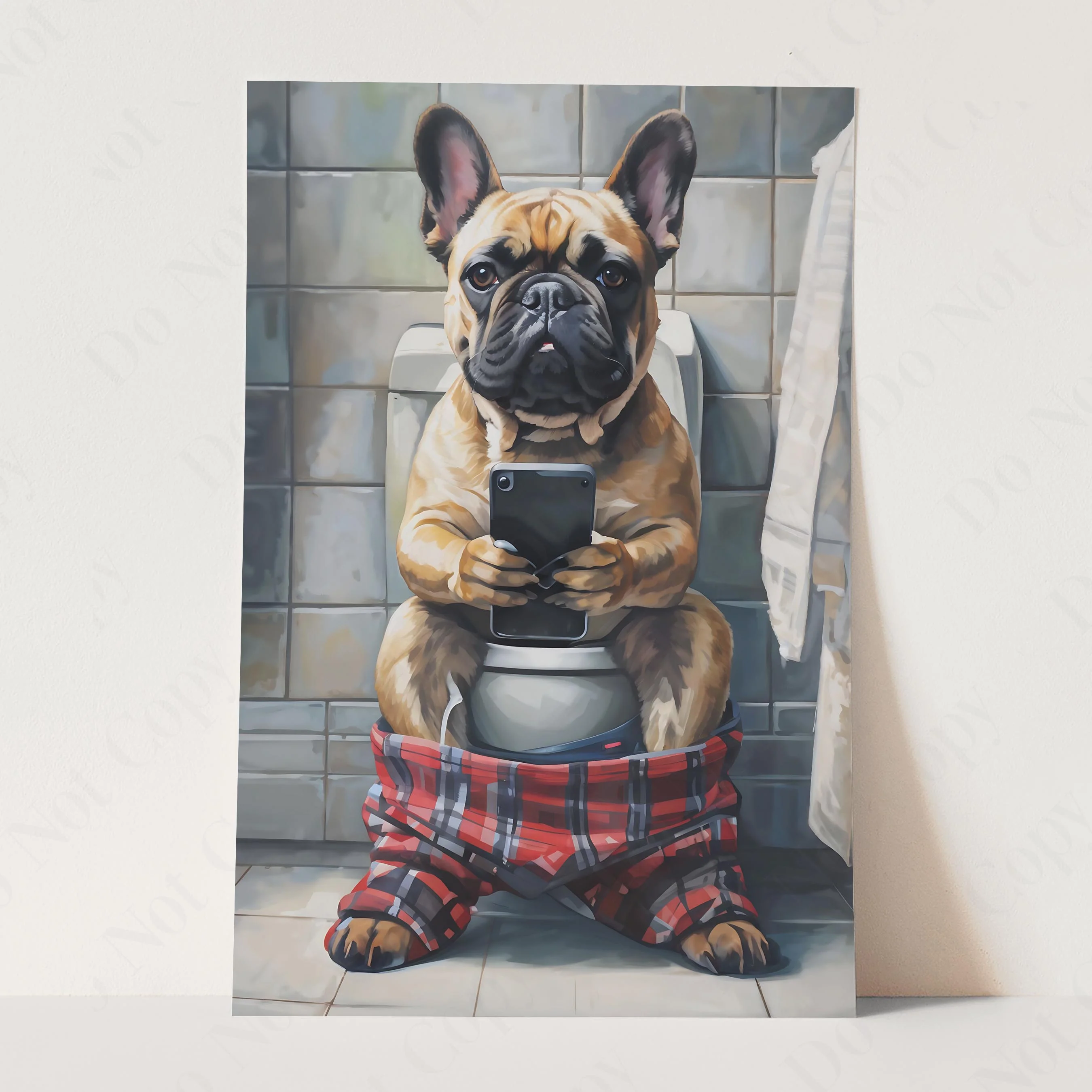 French Bulldog On Phone On The Toilet - Image 3