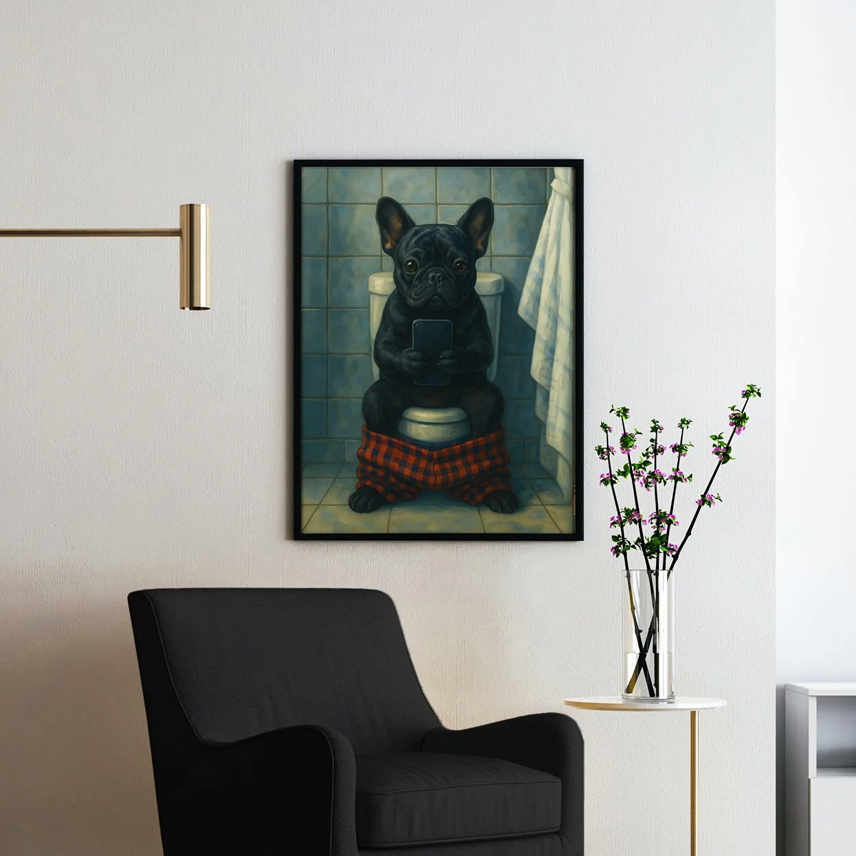 French Bulldog On The Phone On The Toilet - Image 2