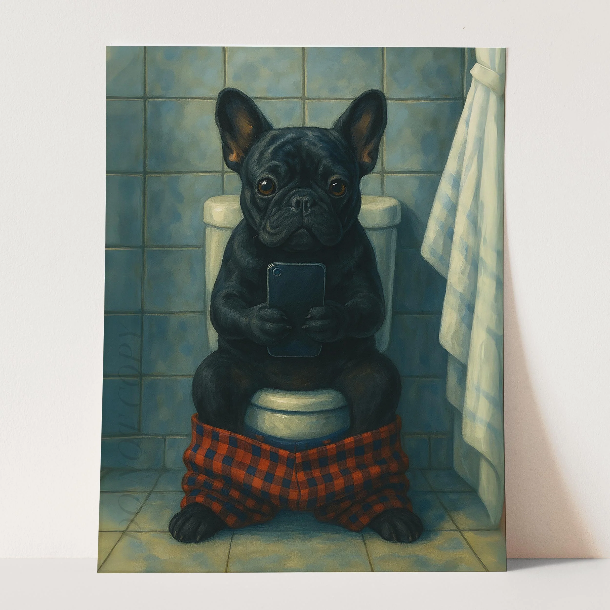 French Bulldog On The Phone On The Toilet - Image 3