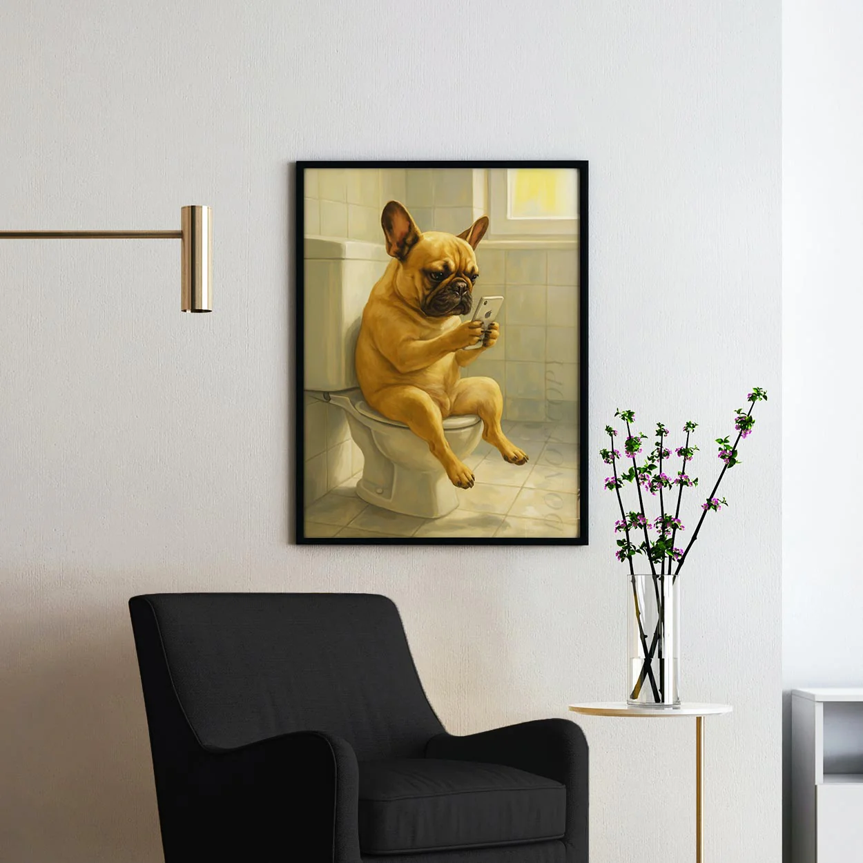 French Bulldog On The Phone On The Toilet - Image 2