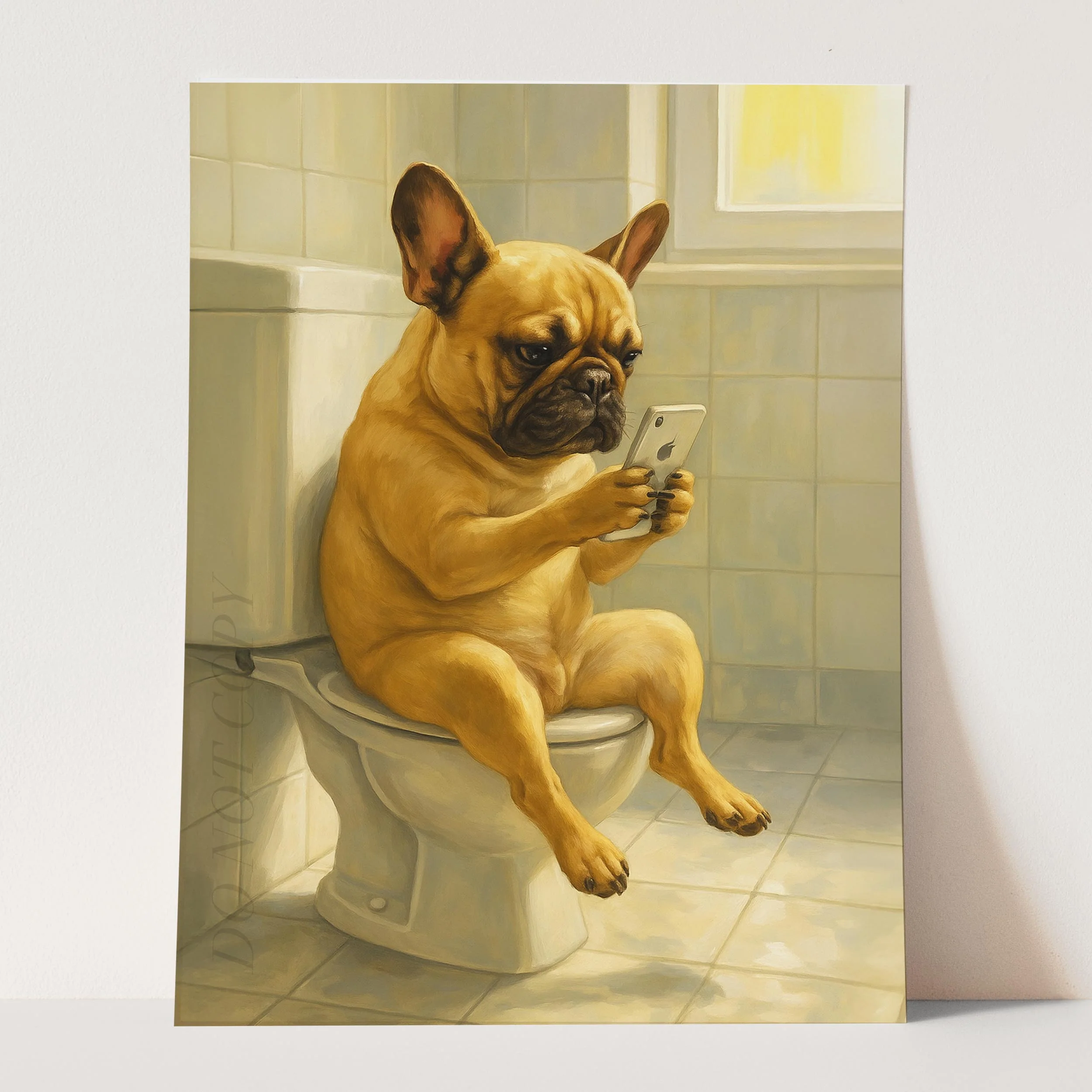 French Bulldog On The Phone On The Toilet - Image 3