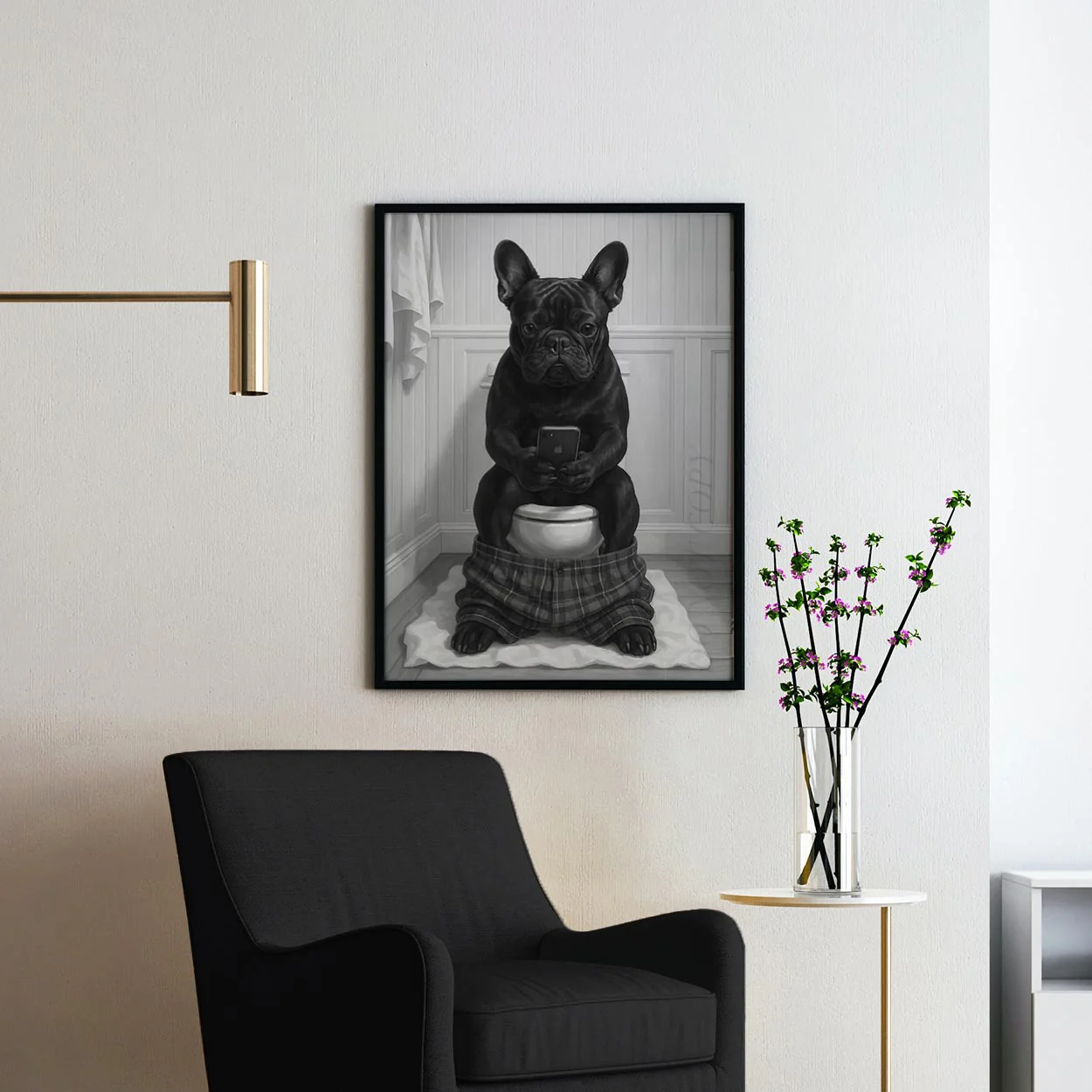 French Bulldog On The Phone On The Toilet - Image 2