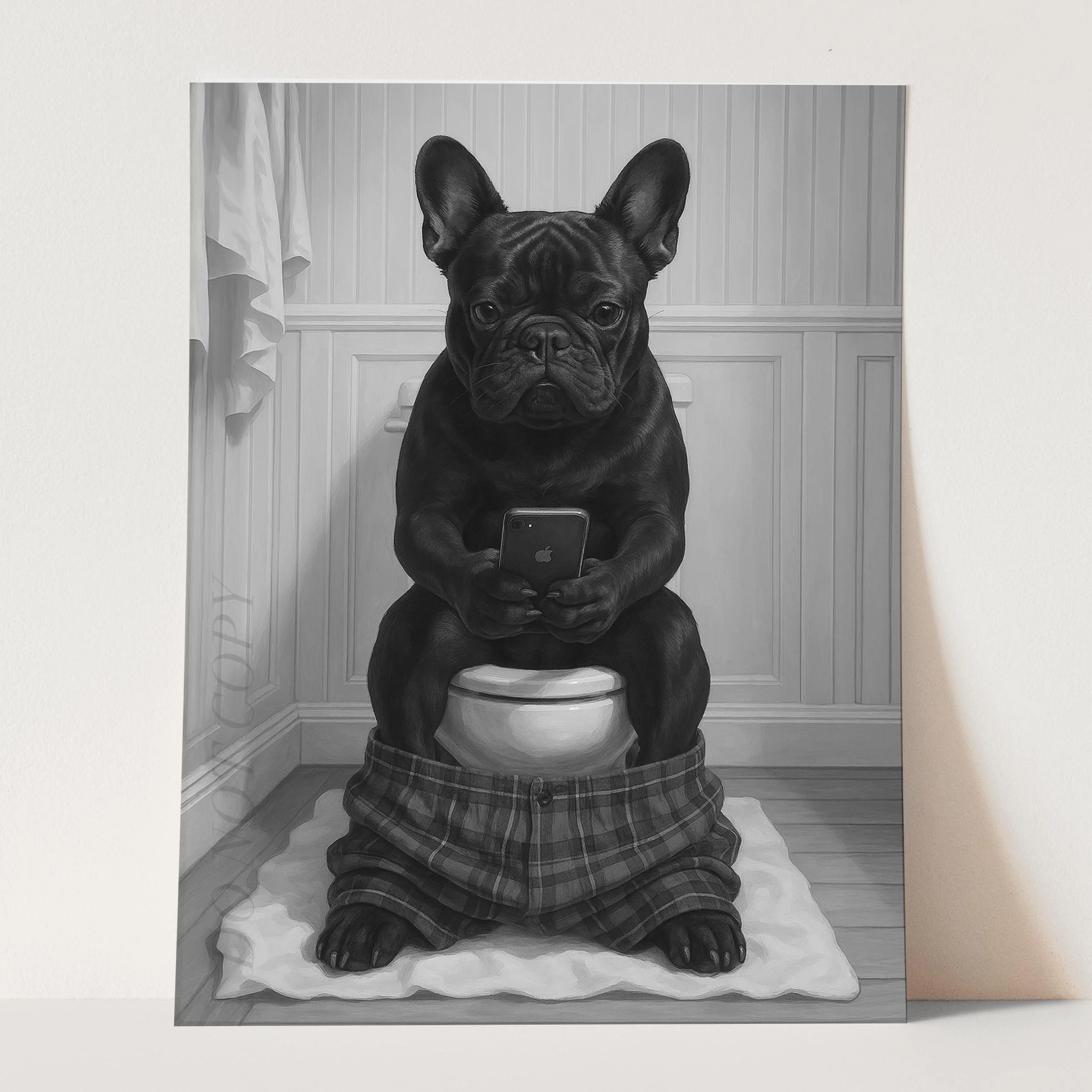 French Bulldog On The Phone On The Toilet - Image 3