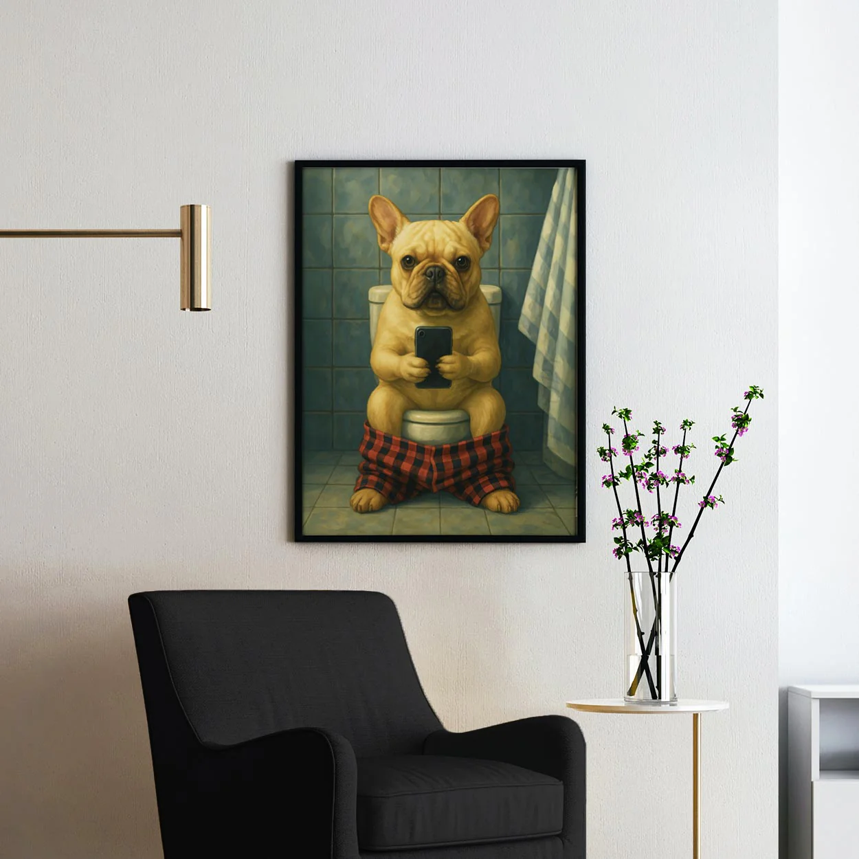 French Bulldog On The Phone On The Toilet II - Image 2