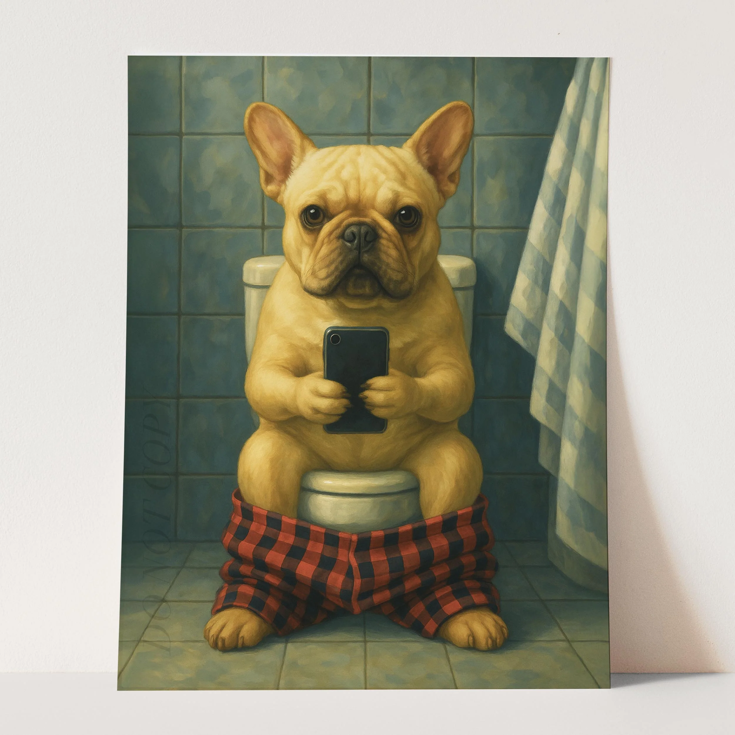 French Bulldog On The Phone On The Toilet II - Image 3