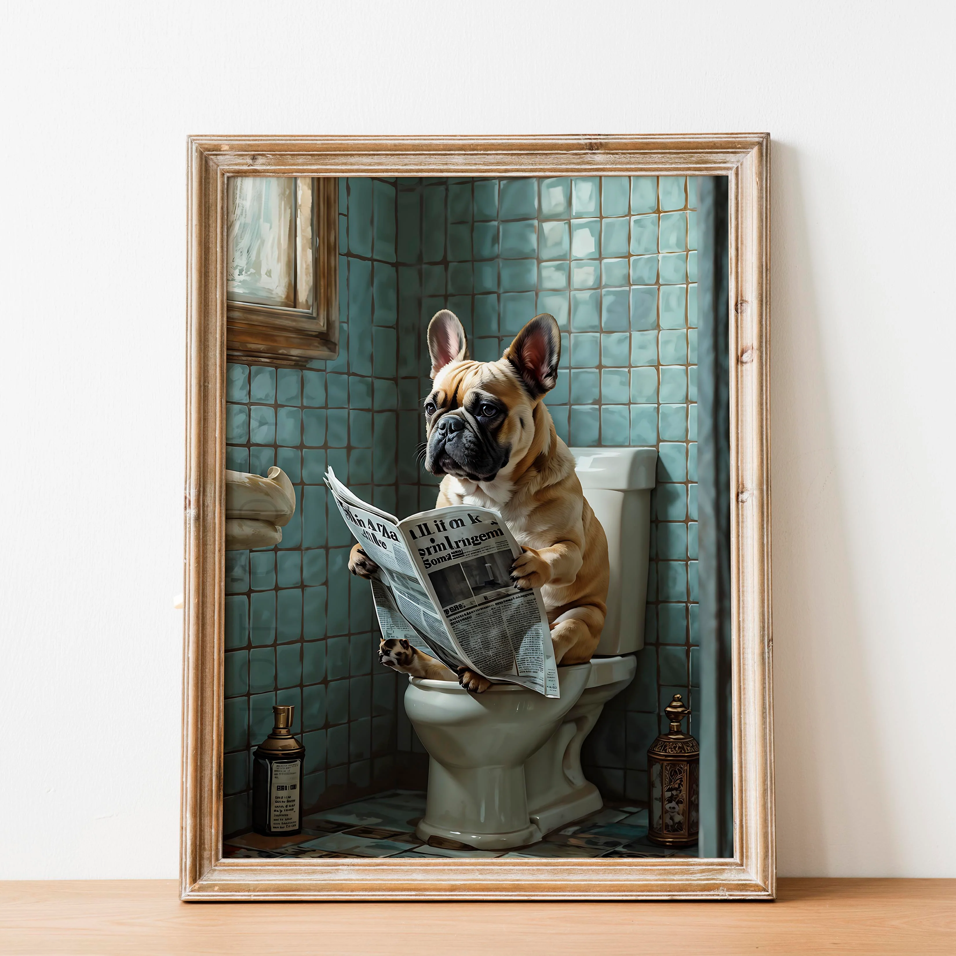 French Bulldog Reading a Newspaper on the Toilet - Image 2