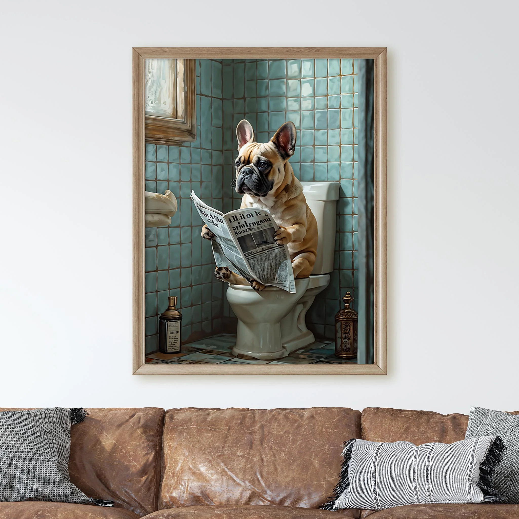 French Bulldog Reading a Newspaper on the Toilet - Image 3