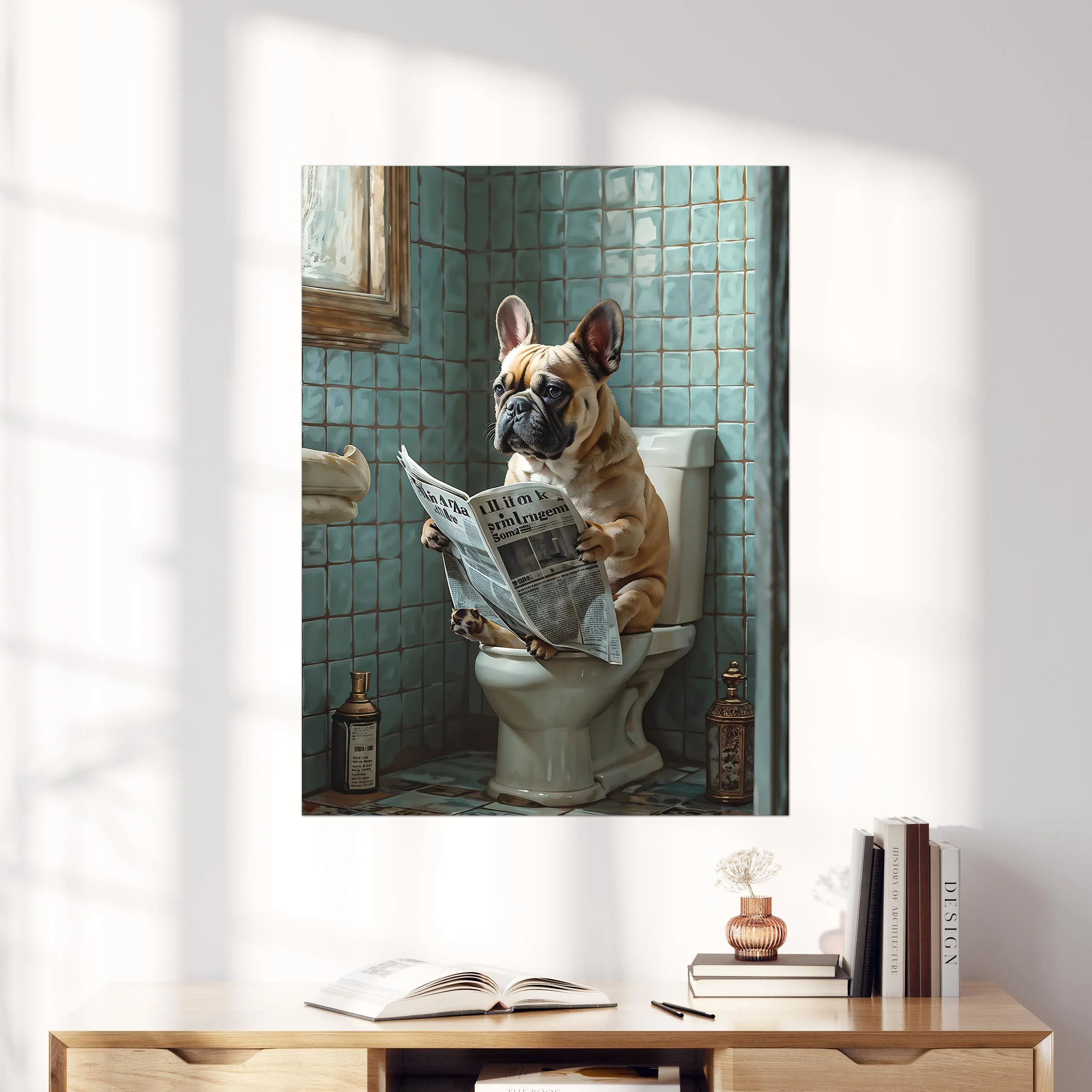 French Bulldog Reading a Newspaper on the Toilet - Image 4