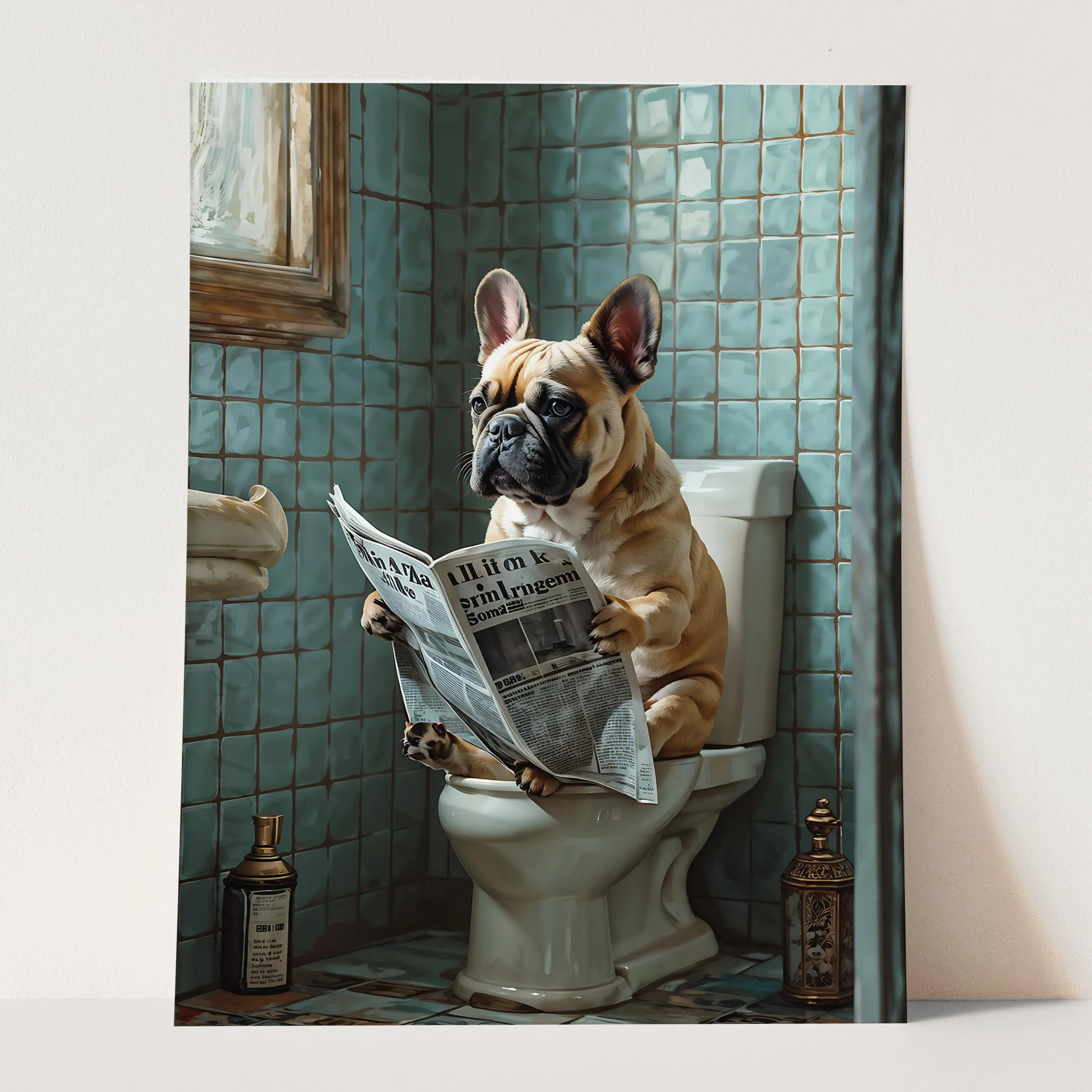 French Bulldog Reading a Newspaper on the Toilet - Image 5