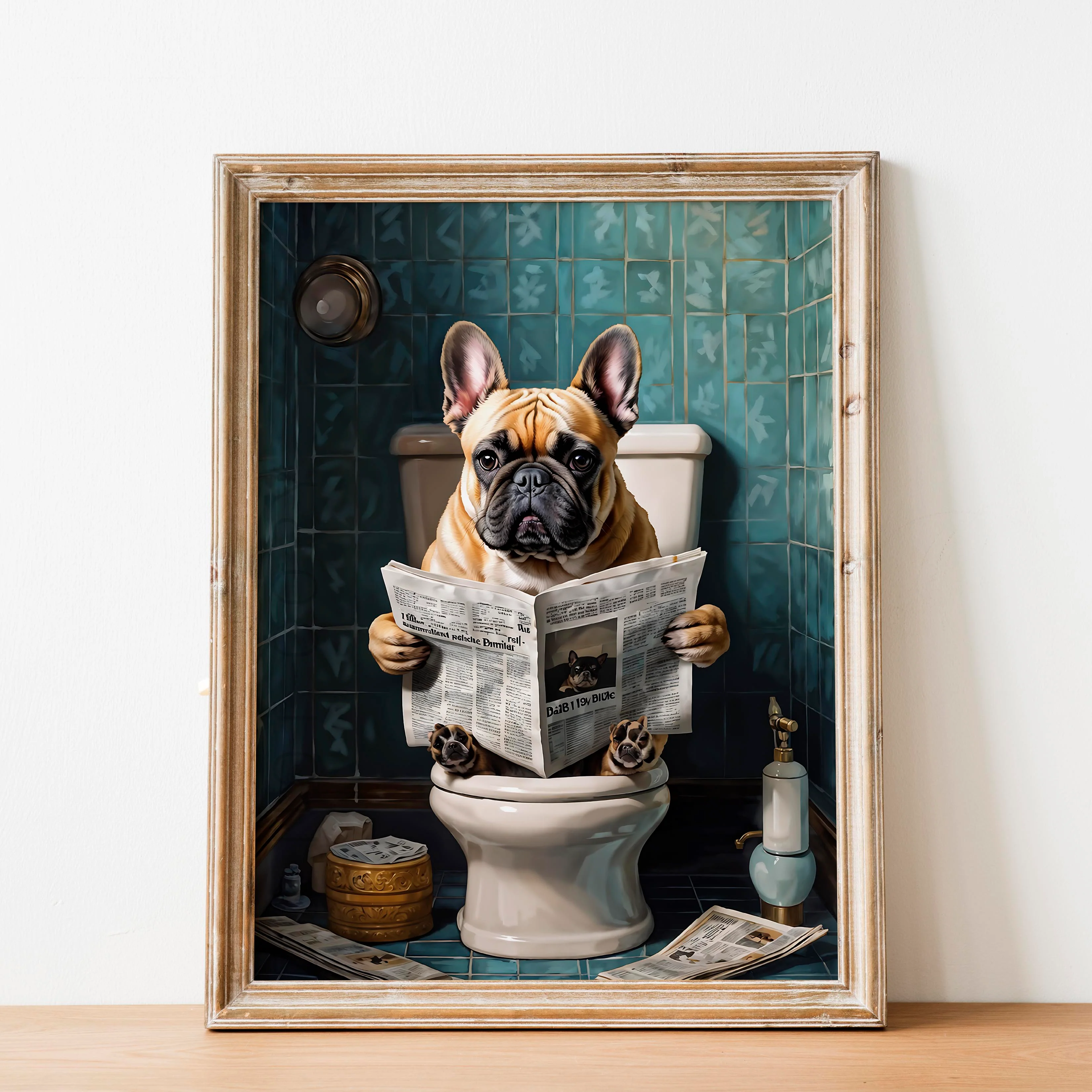 French Bulldog Reading a Newspaper on the Toilet - Image 2