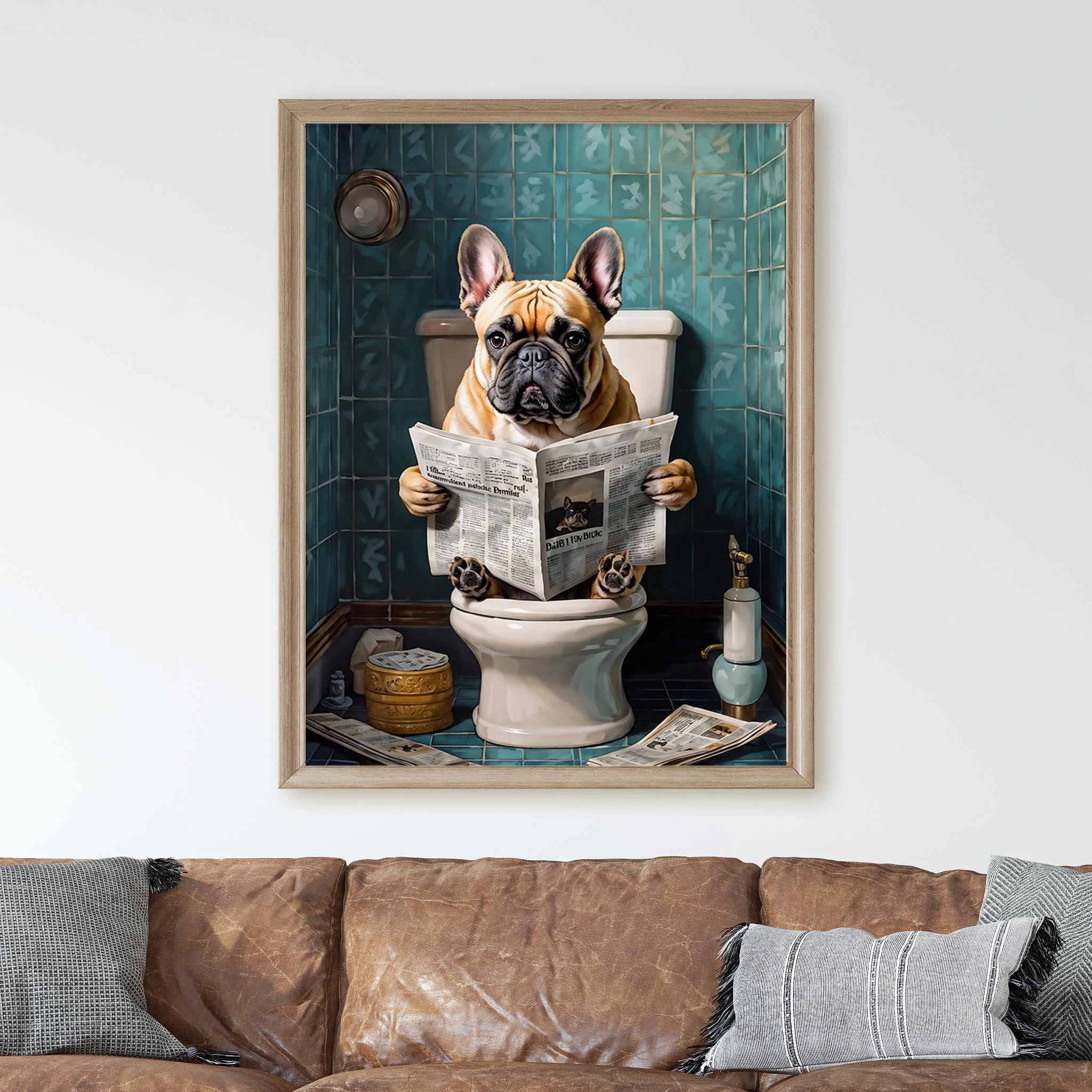 French Bulldog Reading a Newspaper on the Toilet - Image 3