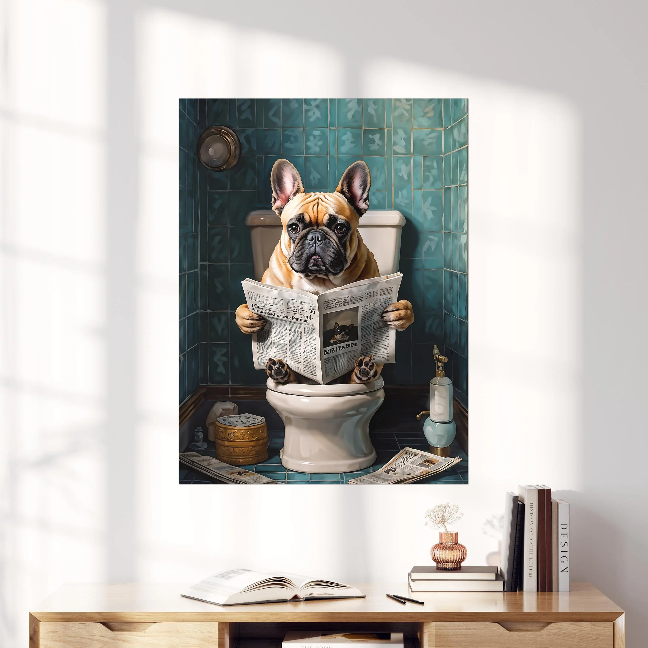French Bulldog Reading a Newspaper on the Toilet - Image 4