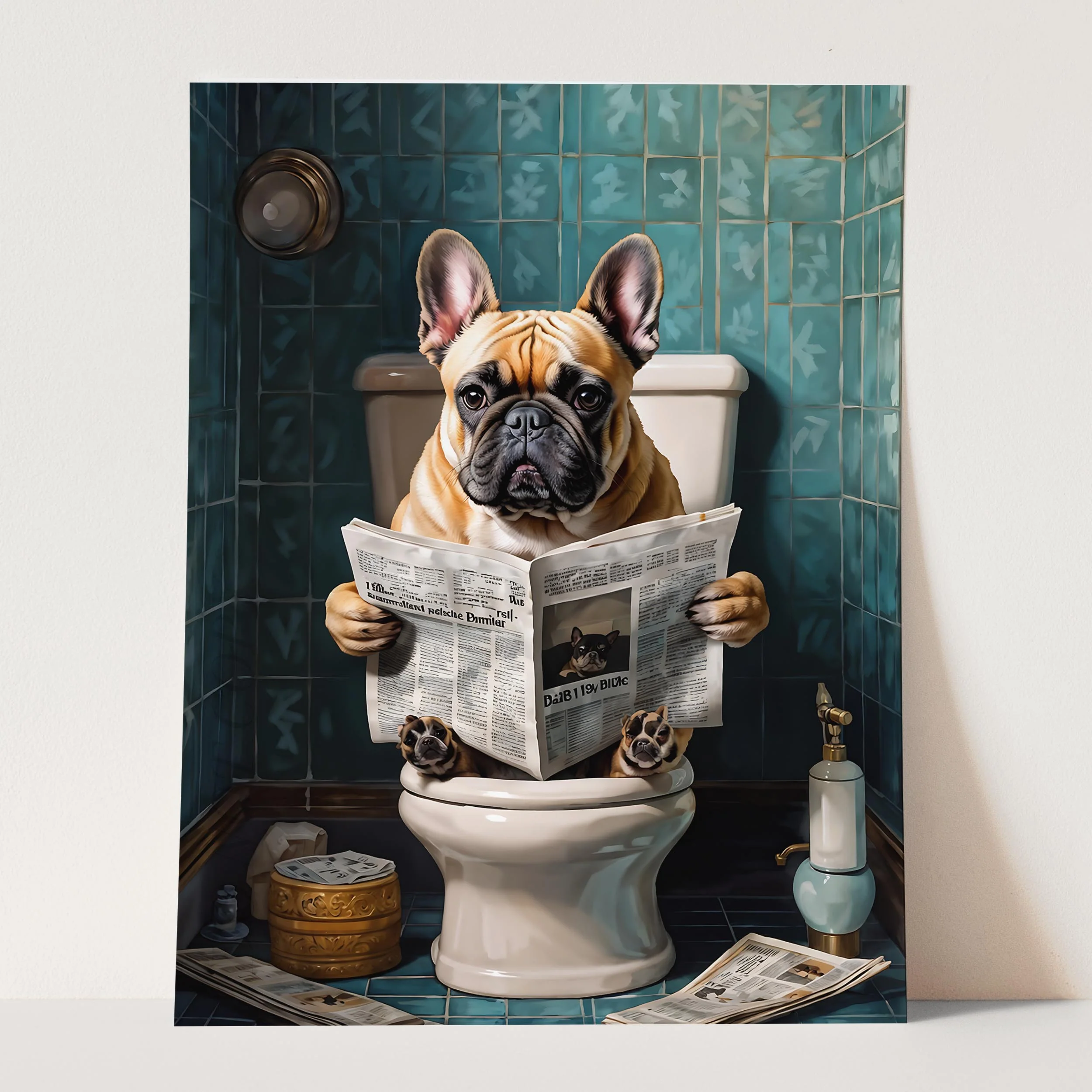 French Bulldog Reading a Newspaper on the Toilet - Image 5