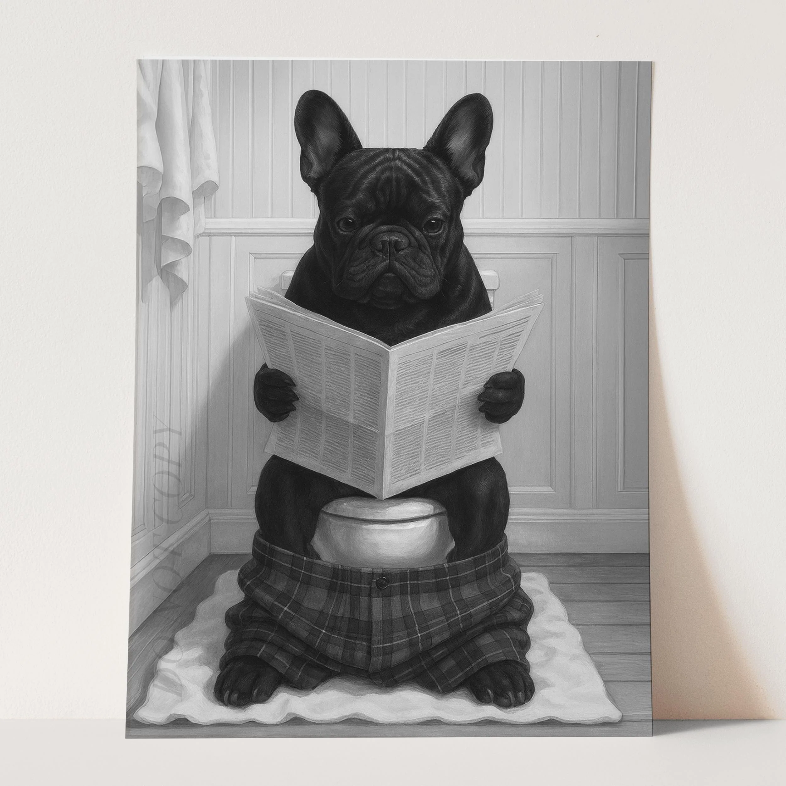 French Bulldog Reading The Newspaper On The Toilet - Image 3