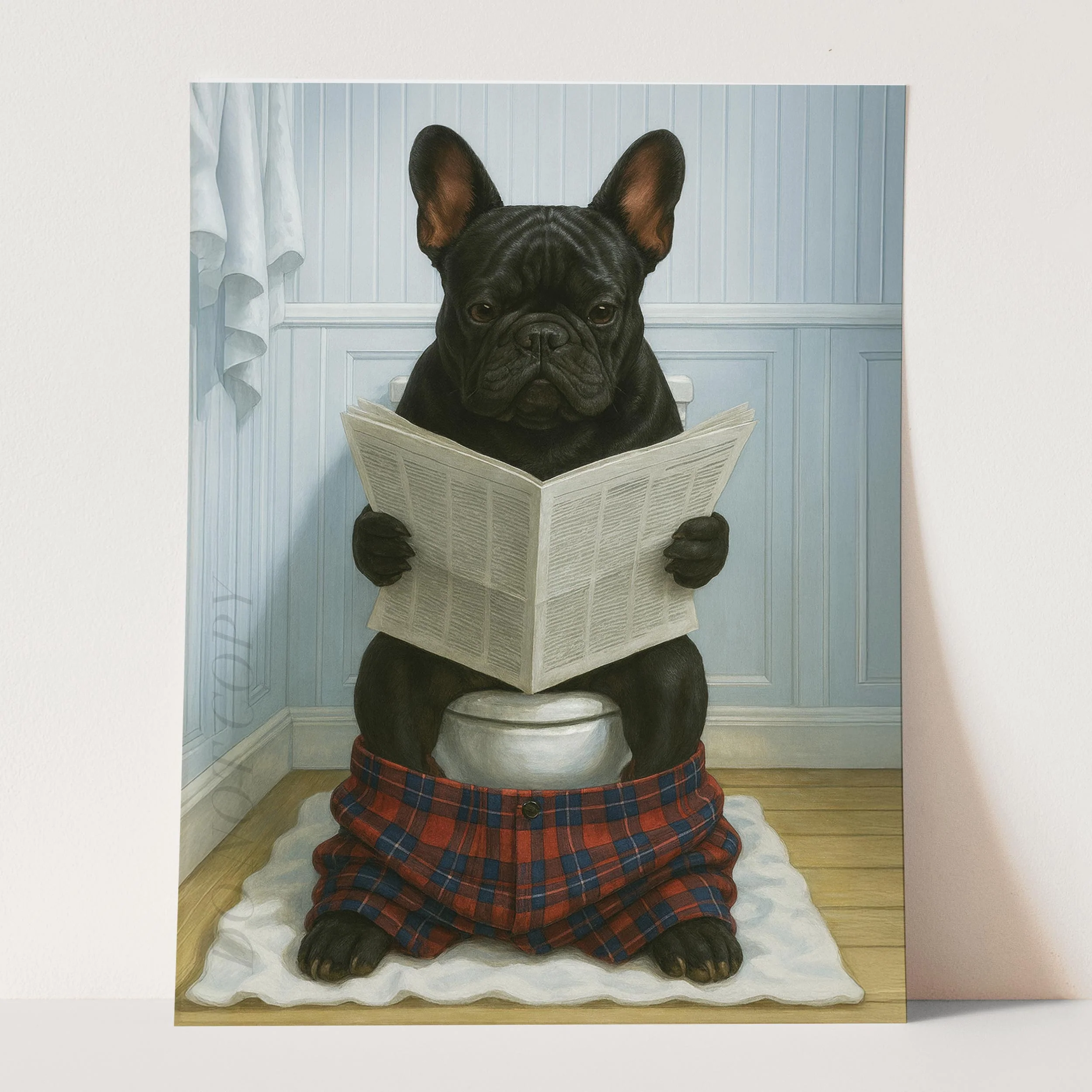French Bulldog Reading The Newspaper On The Toilet - Image 3