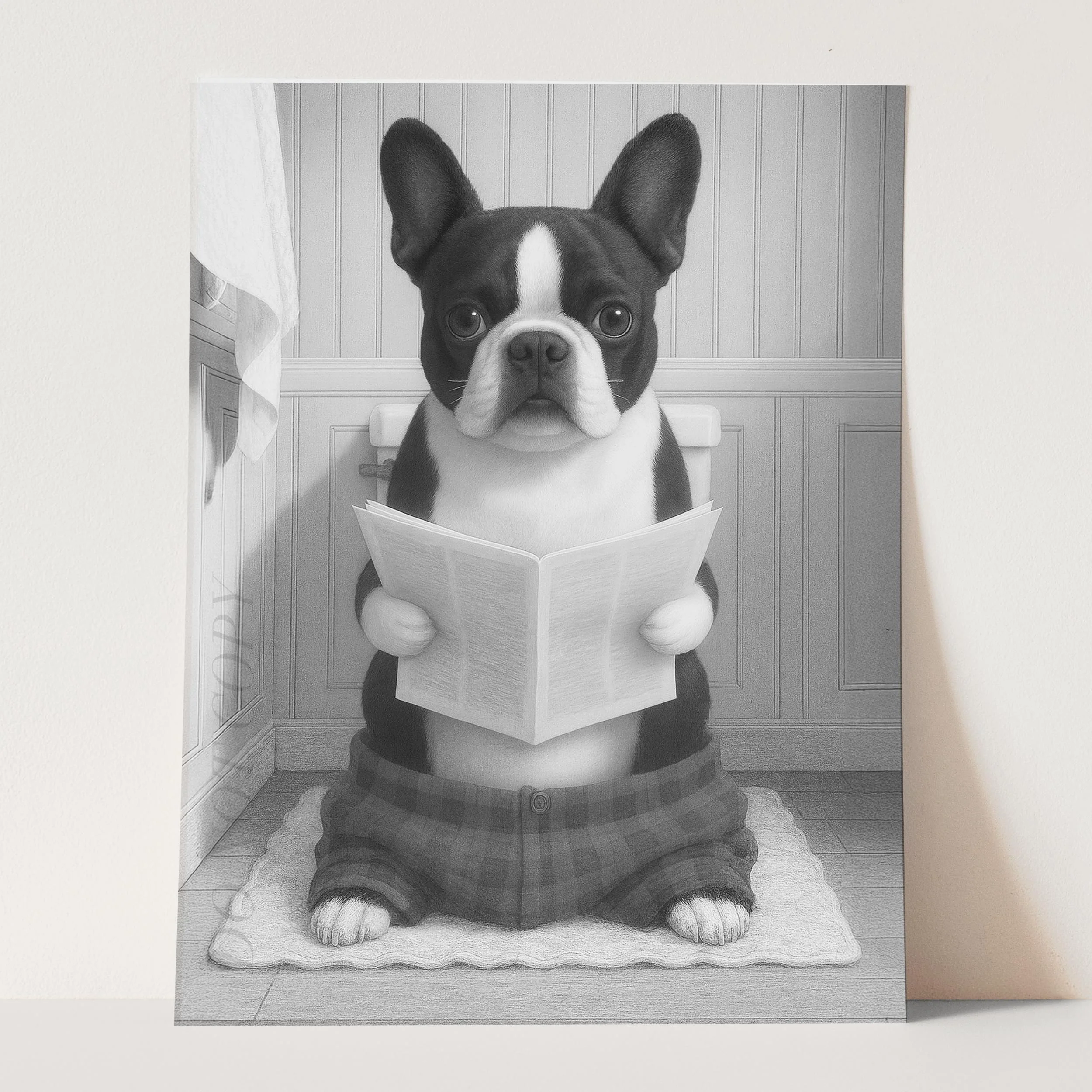 French Bulldog Reading The Newspaper On The Toilet - Image 3