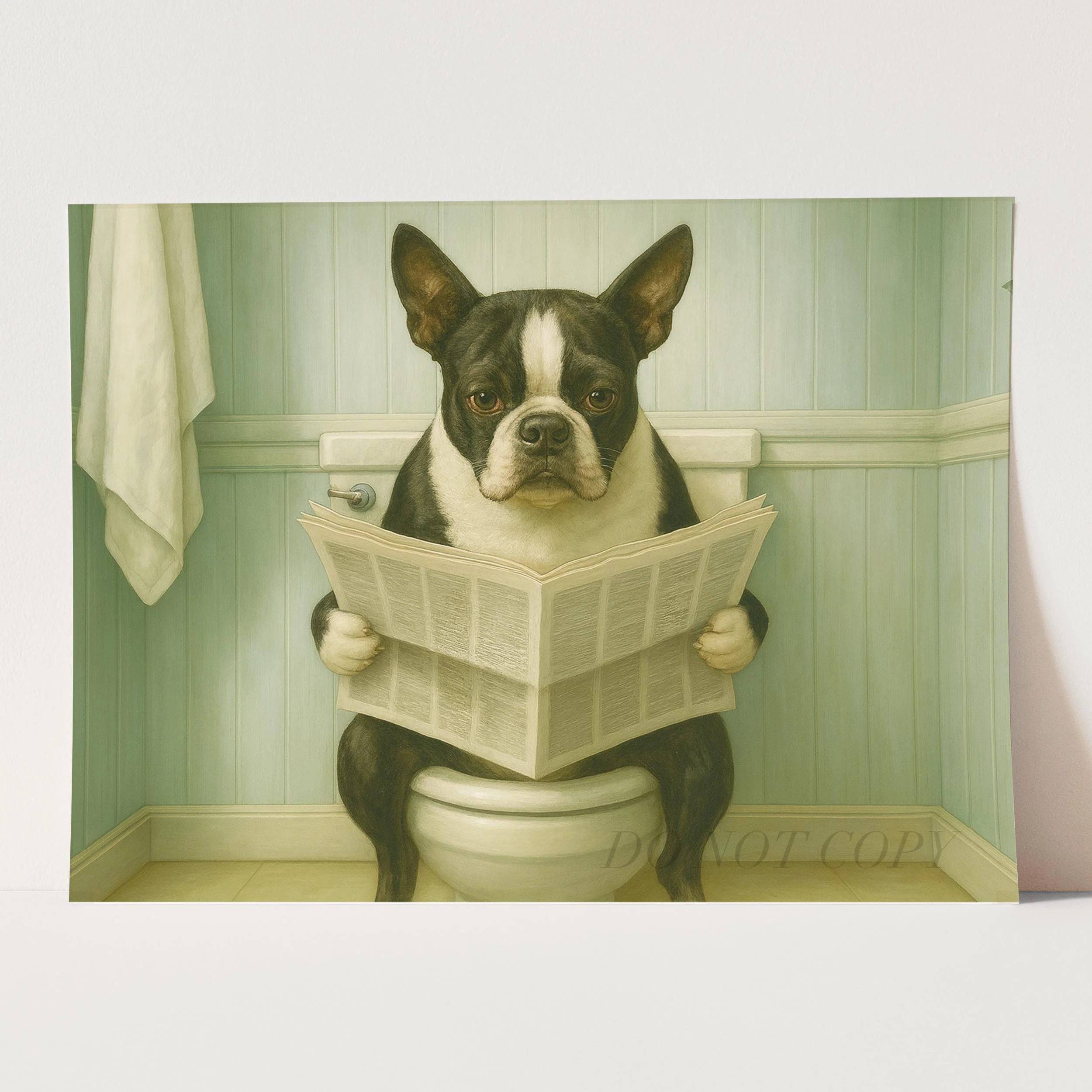 French Bulldog Reading The Newspaper On The Toilet - Image 3