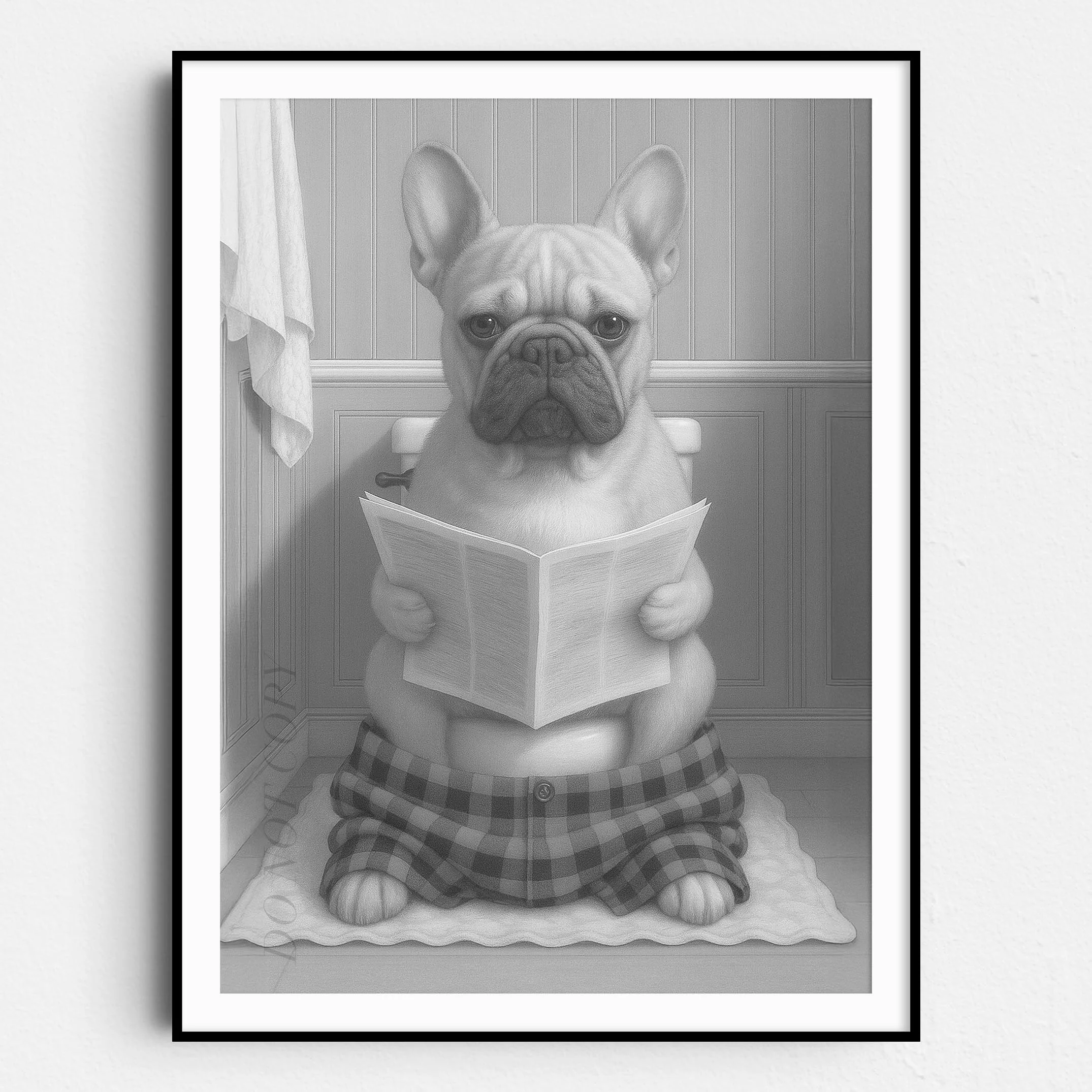 French Bulldog Reading The Newspaper On The Toilet II