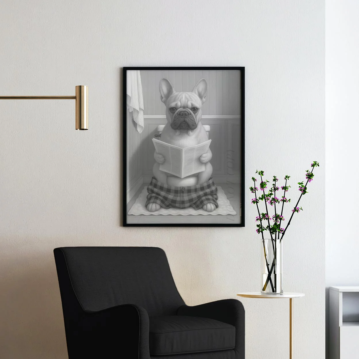 French Bulldog Reading The Newspaper On The Toilet II - Image 2