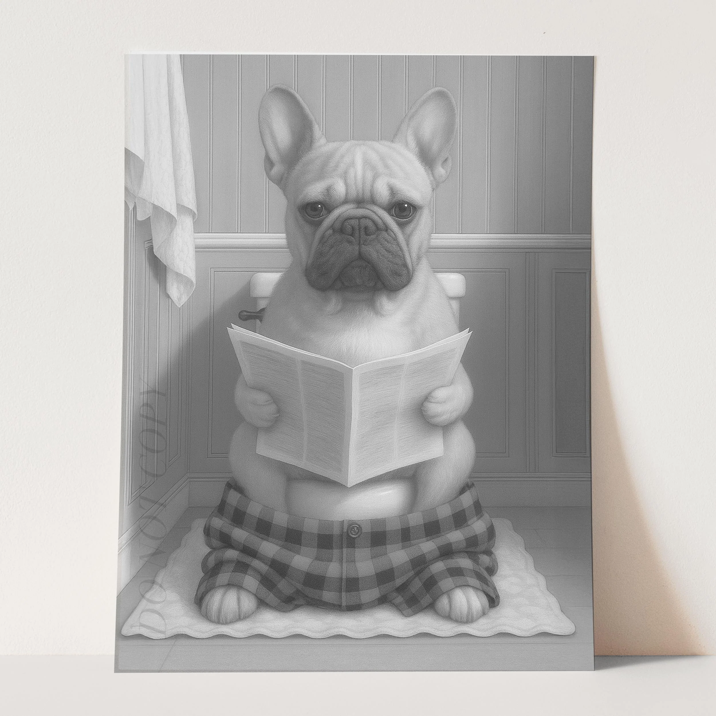 French Bulldog Reading The Newspaper On The Toilet II - Image 3