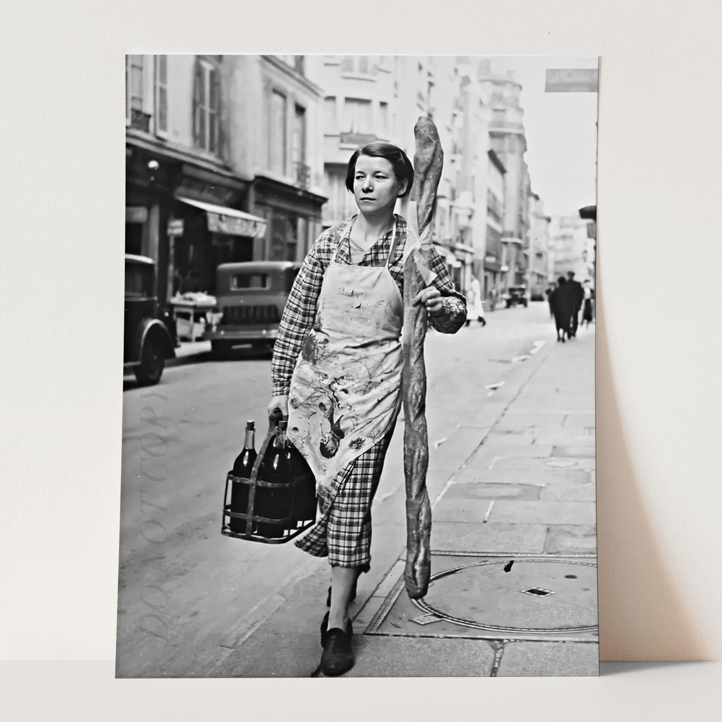 French Woman With Giant Baguette And Wine - Image 3