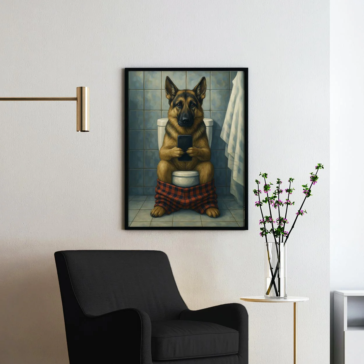 German Shepherd Dog On The Phone On The Toilet - Image 2