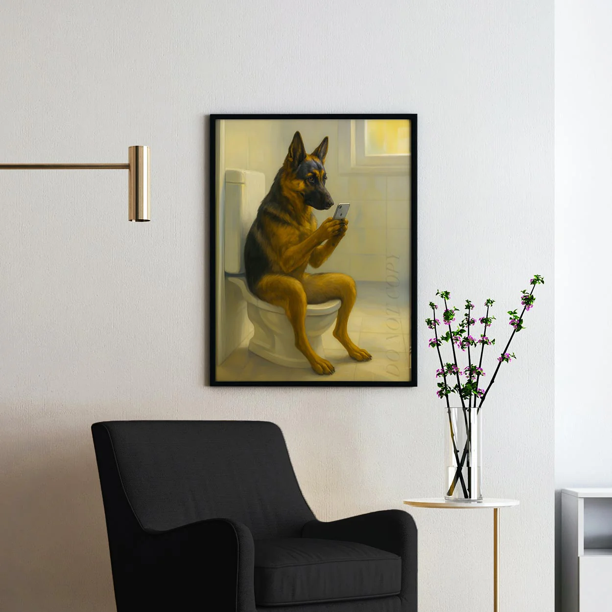 German Shepherd Dog On The Phone On The Toilet - Image 2