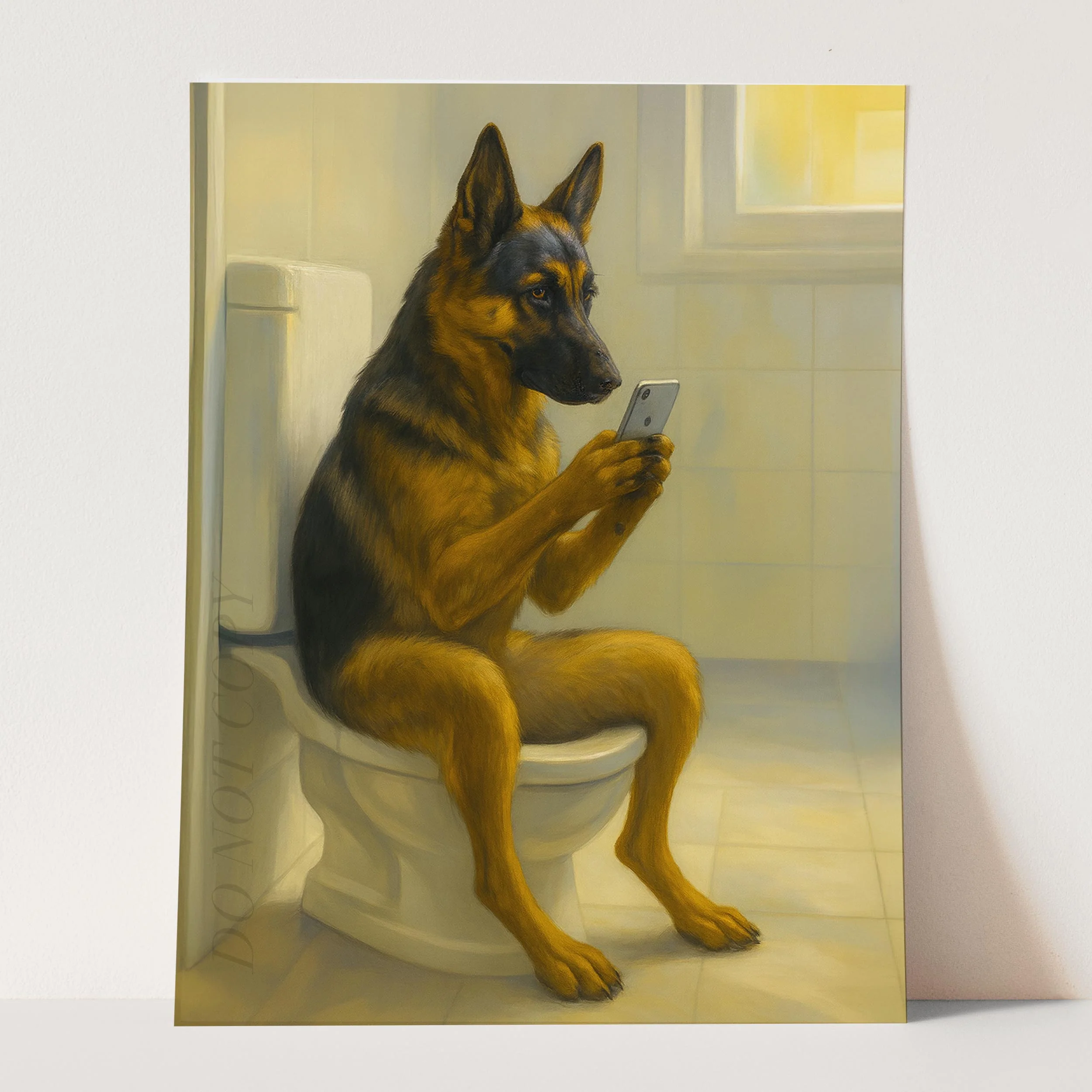German Shepherd Dog On The Phone On The Toilet - Image 3