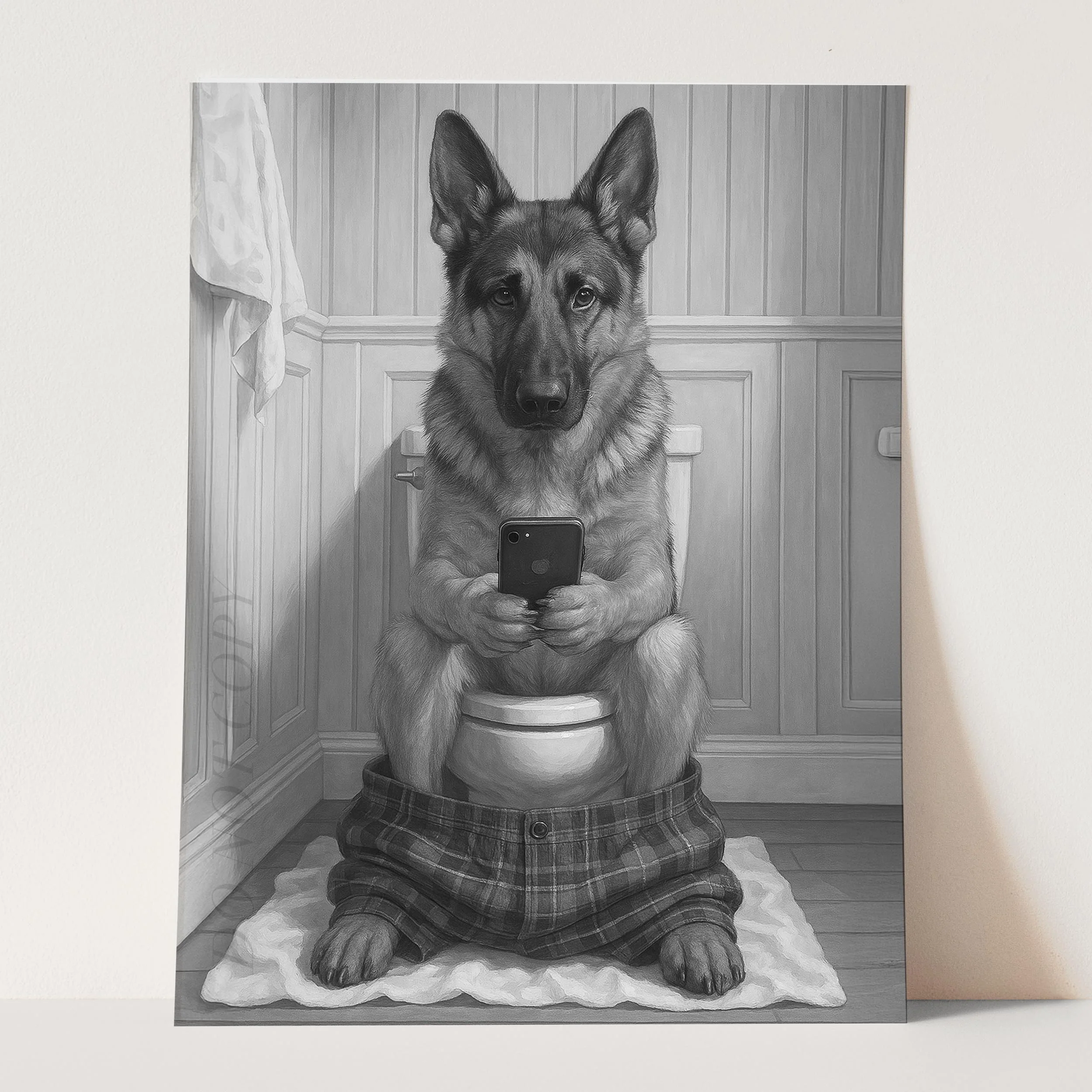 German Shepherd Dog On The Phone On The Toilet - Image 3