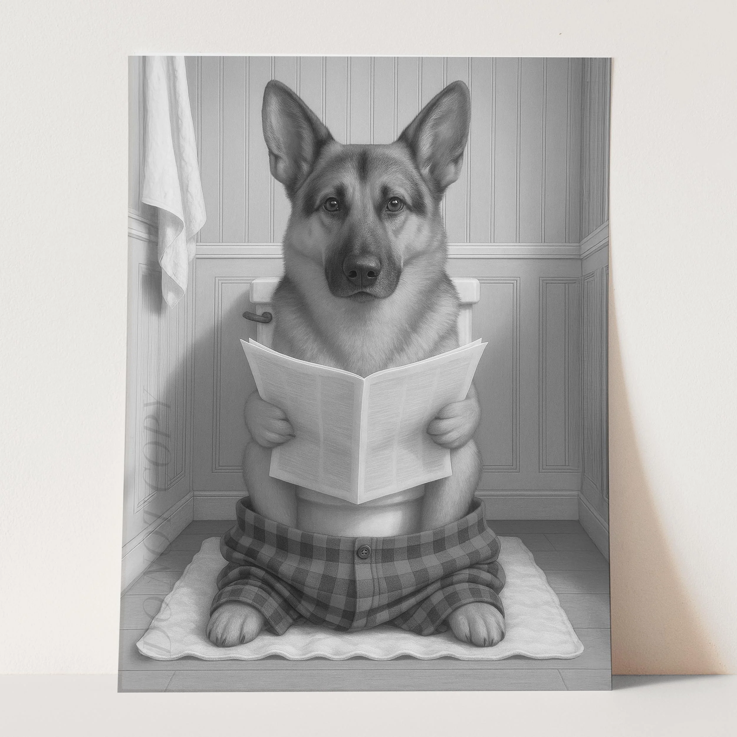 German Shepherd Dog Reading The Newspaper On The Toilet - Image 3