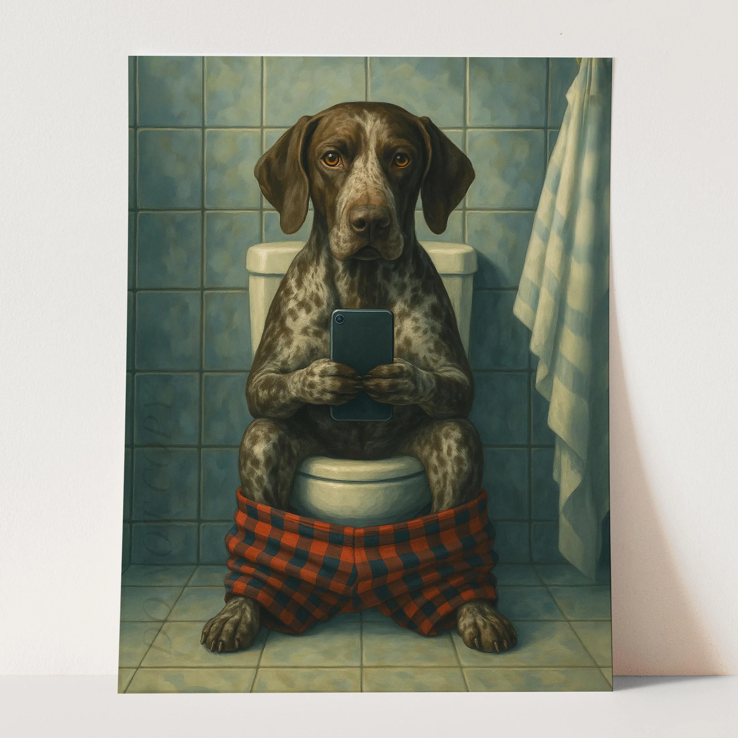 German Shorthaired Pointer Dog On The Phone On The Toilet - Image 3