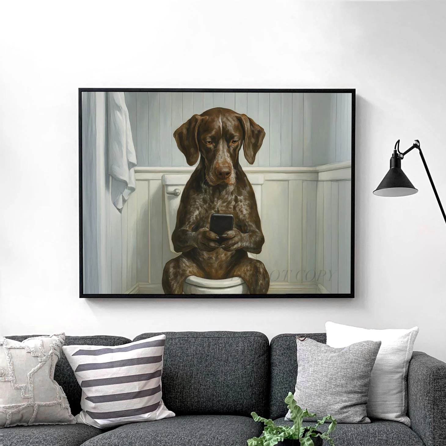German Shorthaired Pointer Dog On The Phone On The Toilet - Image 2
