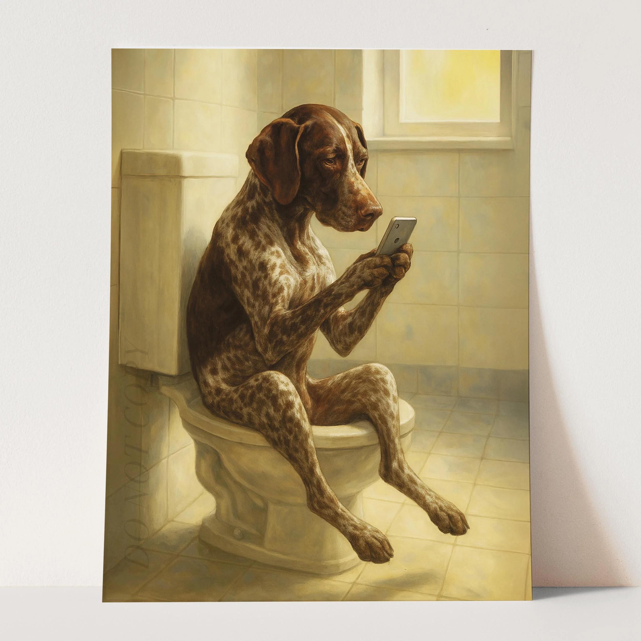 German Shorthaired Pointer Dog On The Phone On The Toilet - Image 3