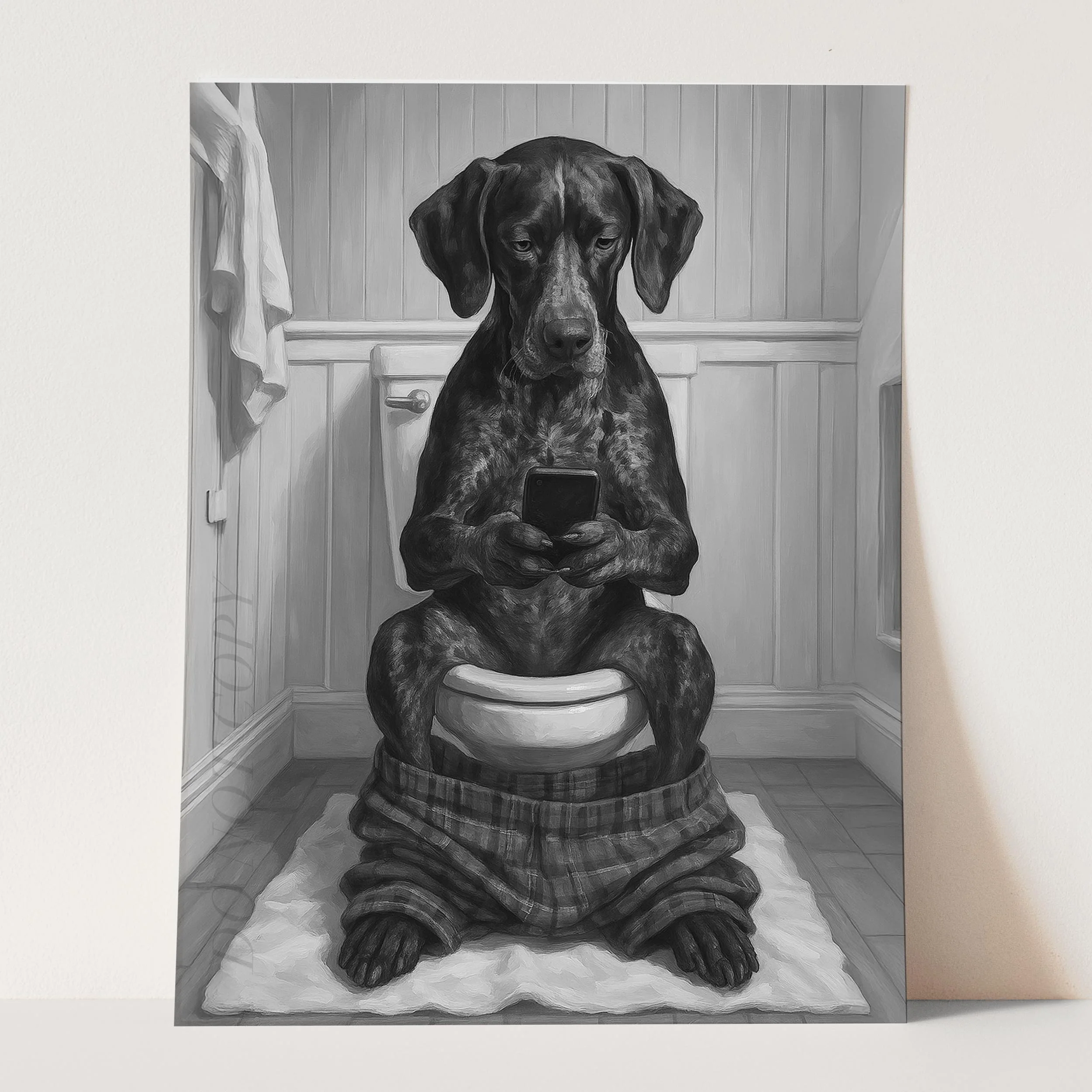 German Shorthaired Pointer Dog On The Phone On The Toilet - Image 3