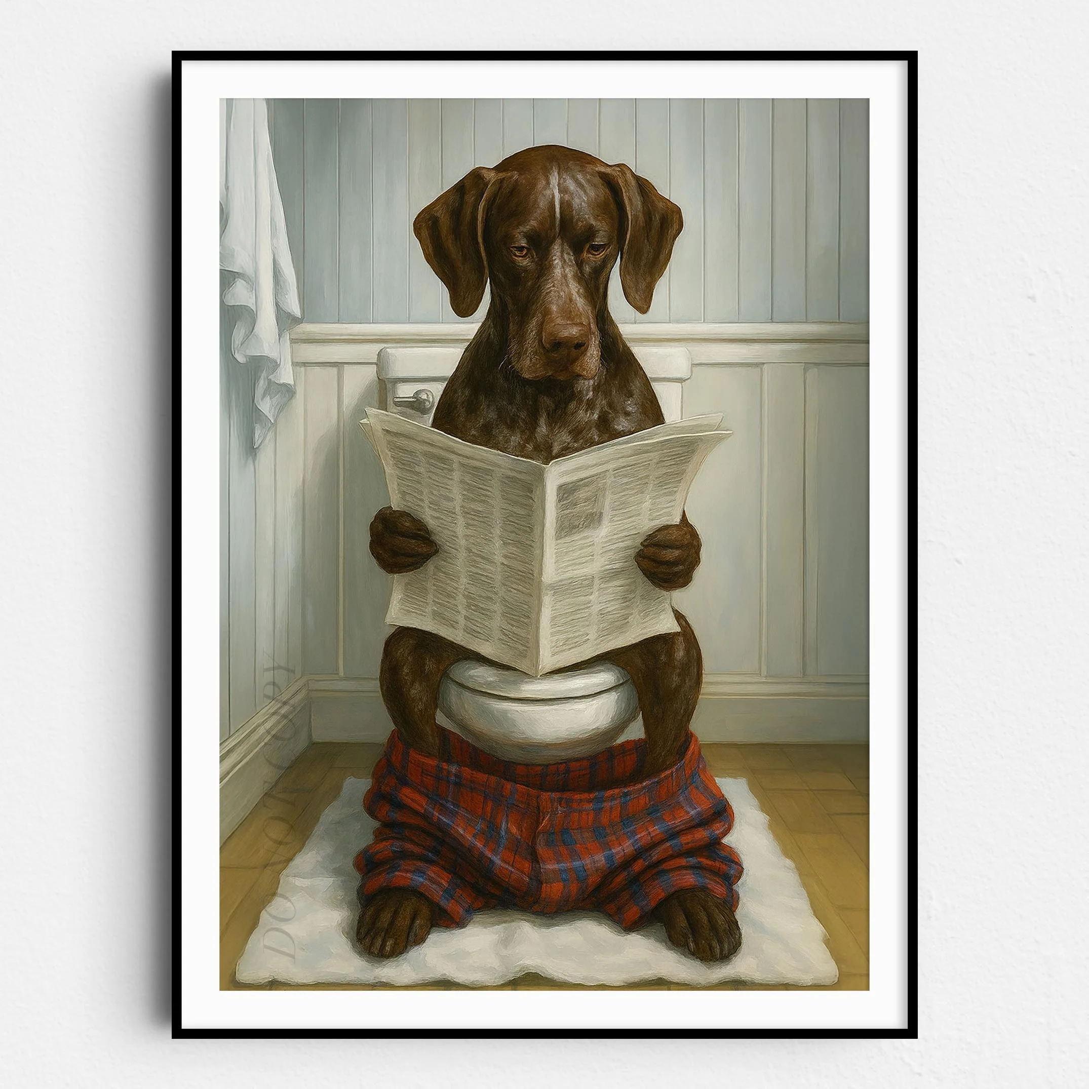 German Shorthaired Pointer Dog Reading The Newspaper On The Toilet